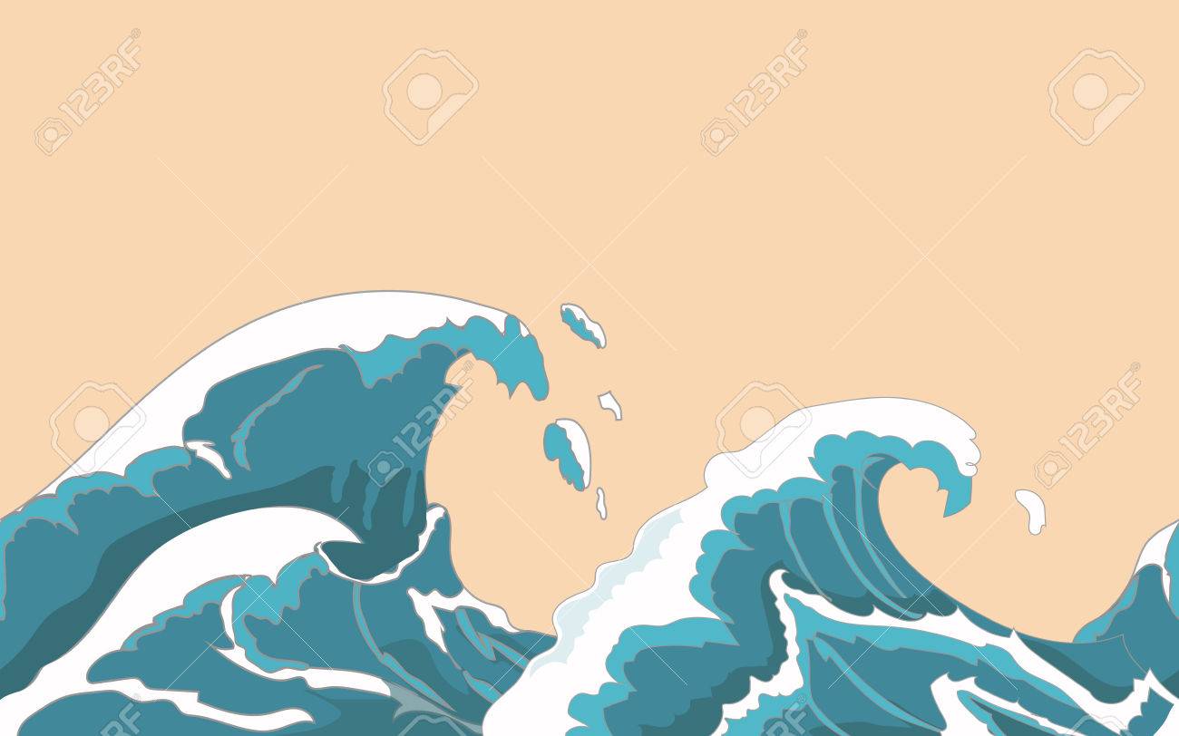 海の大きな波は和風でシームレスです 水のしぶき 嵐 天気自然 手描きの背景イラスト のイラスト素材 ベクタ Image