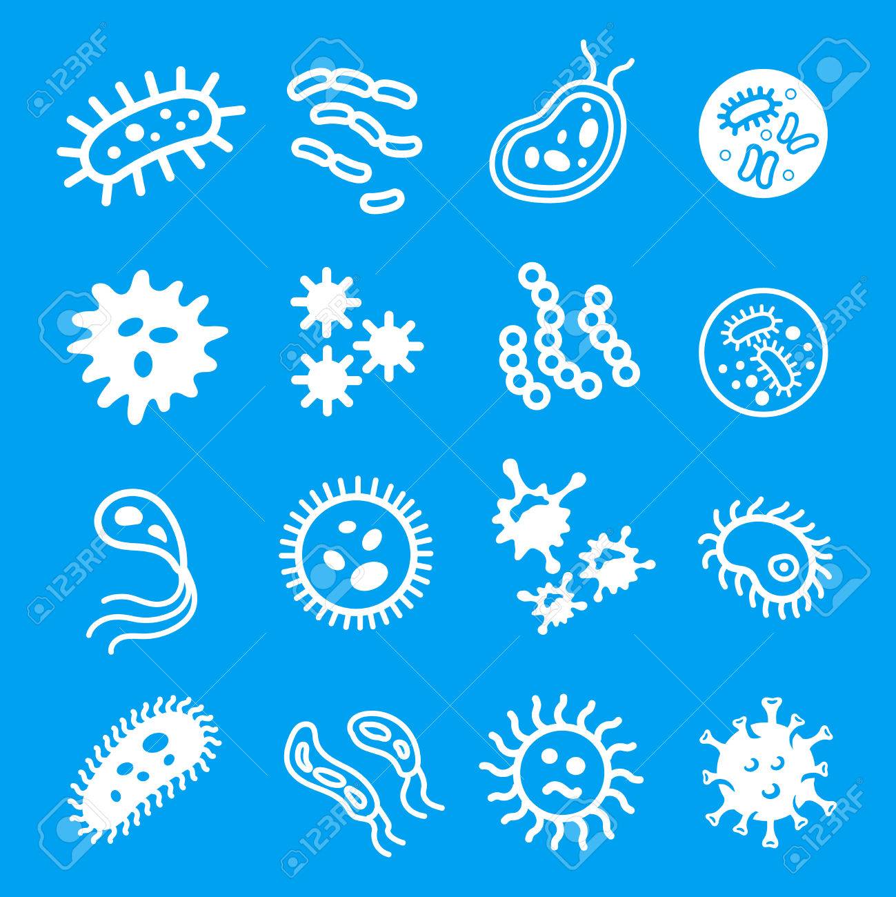 ウイルス細菌アイコン ホワイトを設定します Infusorium アメーバ の写真素材 画像素材 Image