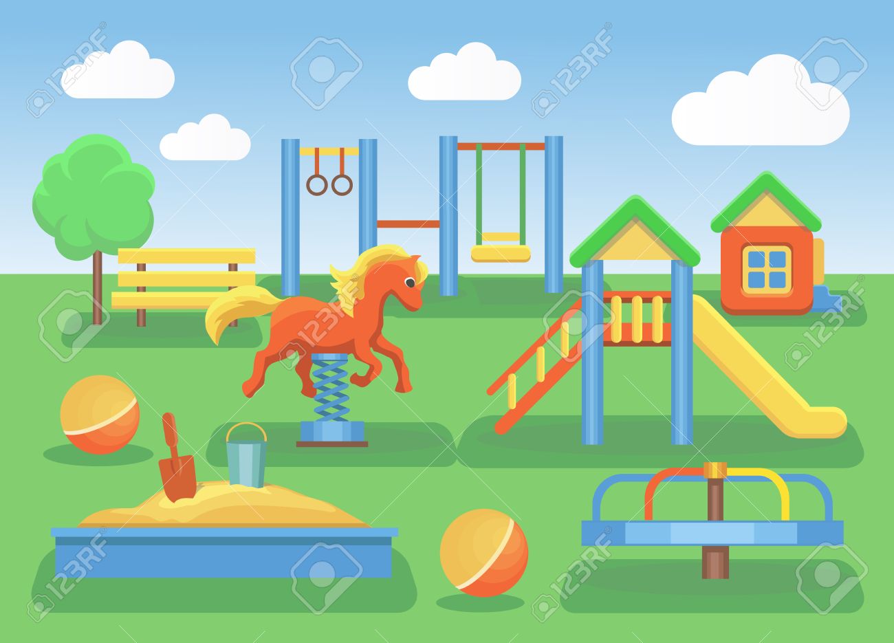 kids playground cartoon concept background slide outdoor sand cartoon playground background