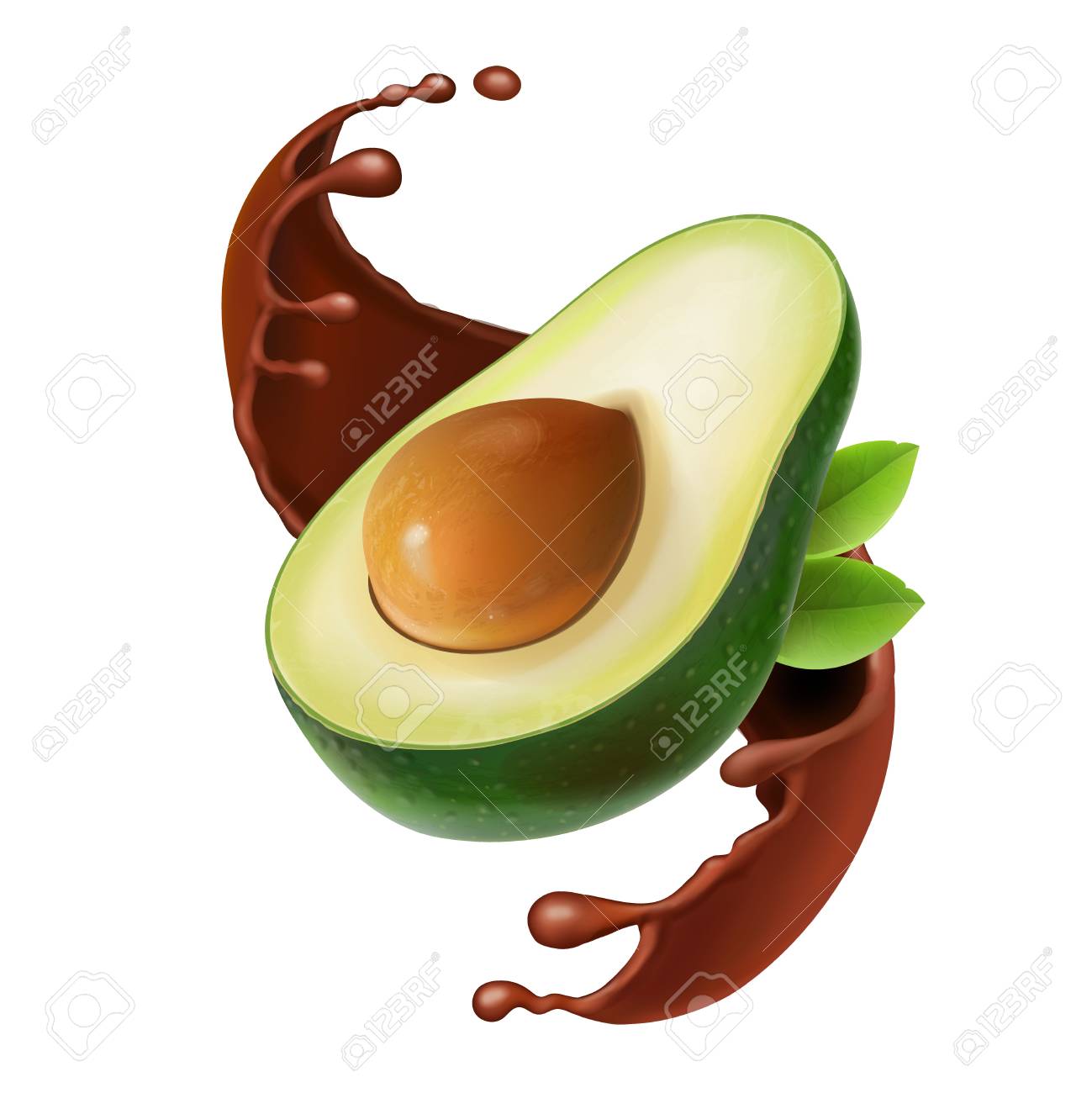 Vector Sliced Avocado In Chocolate Smoothie Splash Royalty Free Cliparts Vectors And Stock Illustration Image 95953077