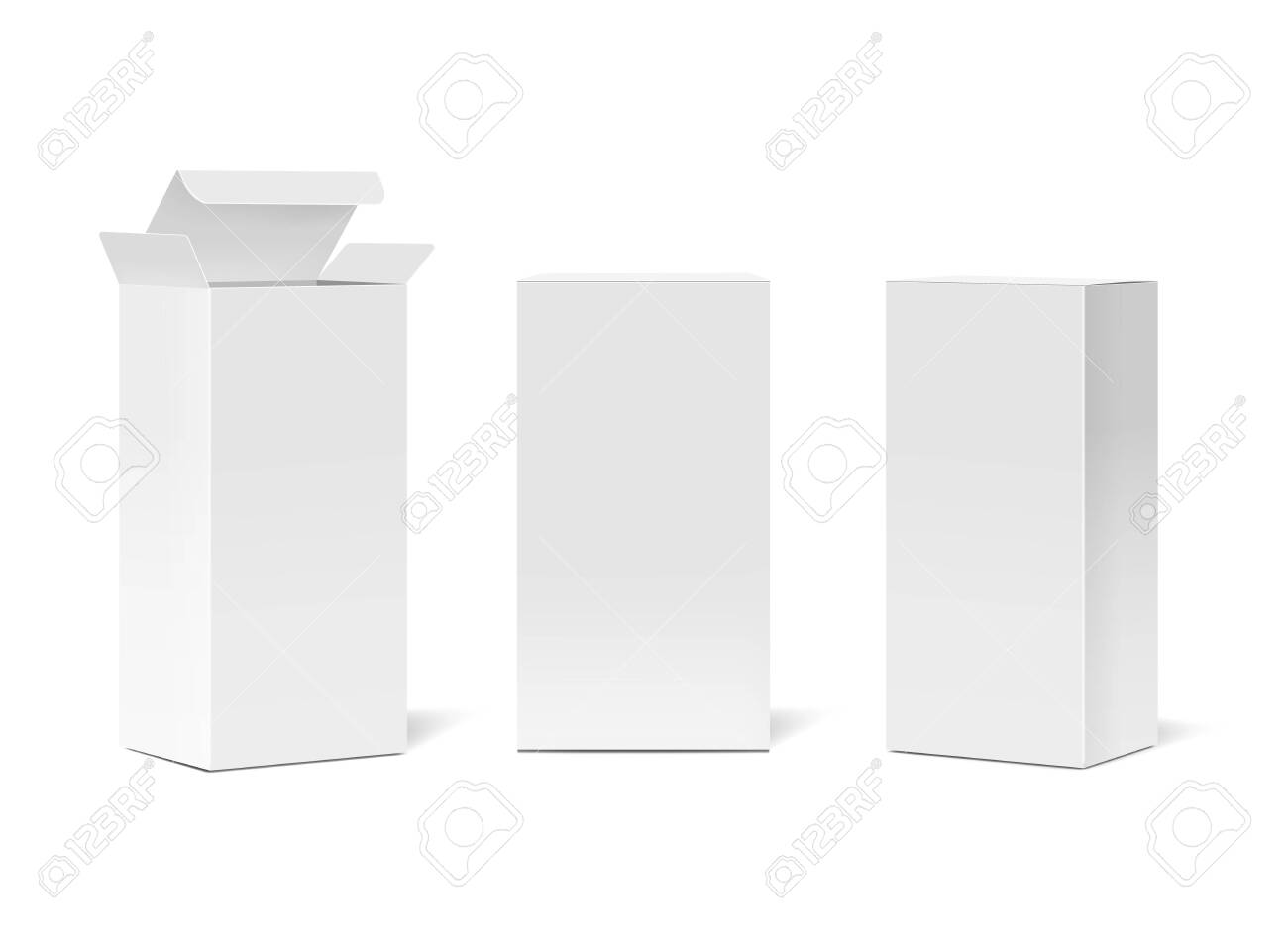 Realistic cardboard boxes mockup set. Cosmetic or medical blank white packaging front and perspective views. Vector illustration - 139093772 Realistic cardboard boxes mockup set. Cosmetic or medical blank white packaging front and perspective views. Vector illustration - 139093772