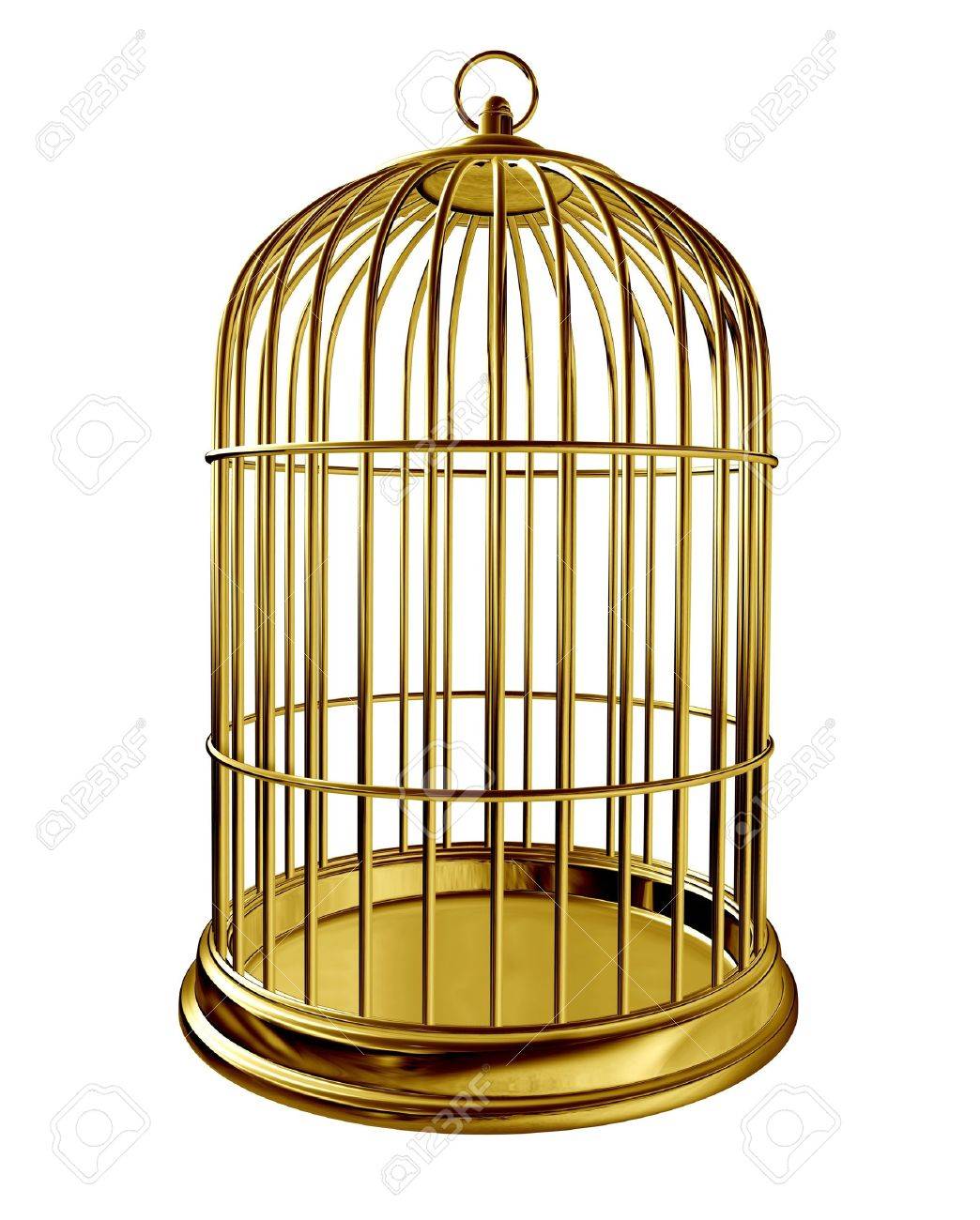 Cage à Oiseaux Avec Du Laiton Métal Doré Comme Un Symbole De La Captivité Et être Emprisonné Ou Dans Une Cellule De Prison Confinée Isolé Sur Un Fond