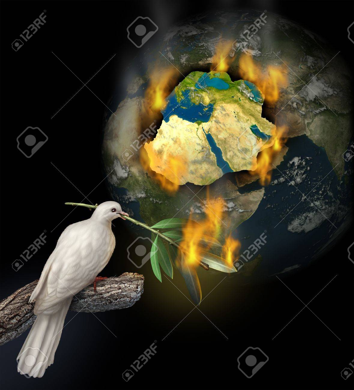 Middle East Conflict As A Burning Map Of Egypt Syria Iran Israel