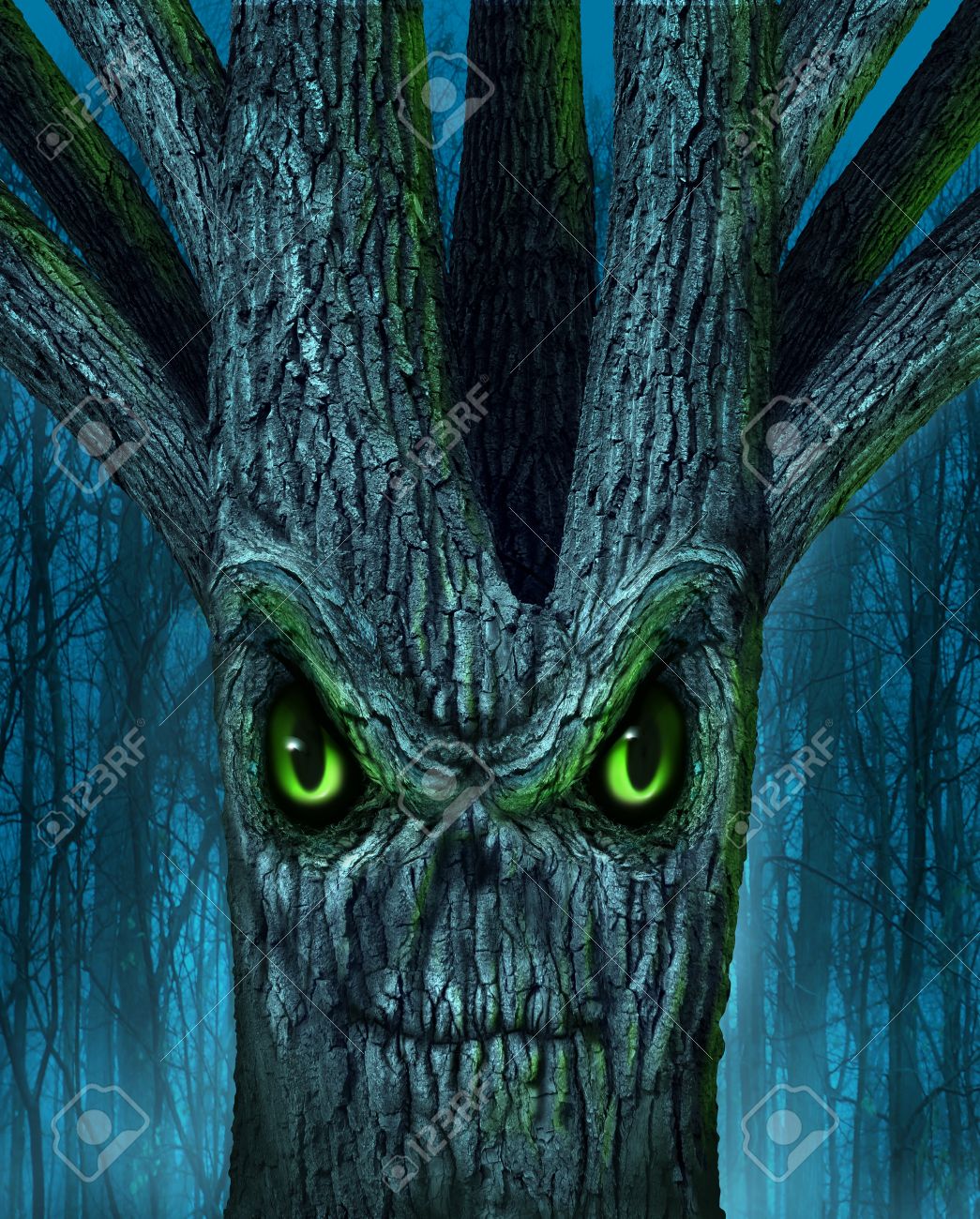 haunted tree with a mythical dark forest and an evil plant shaped
