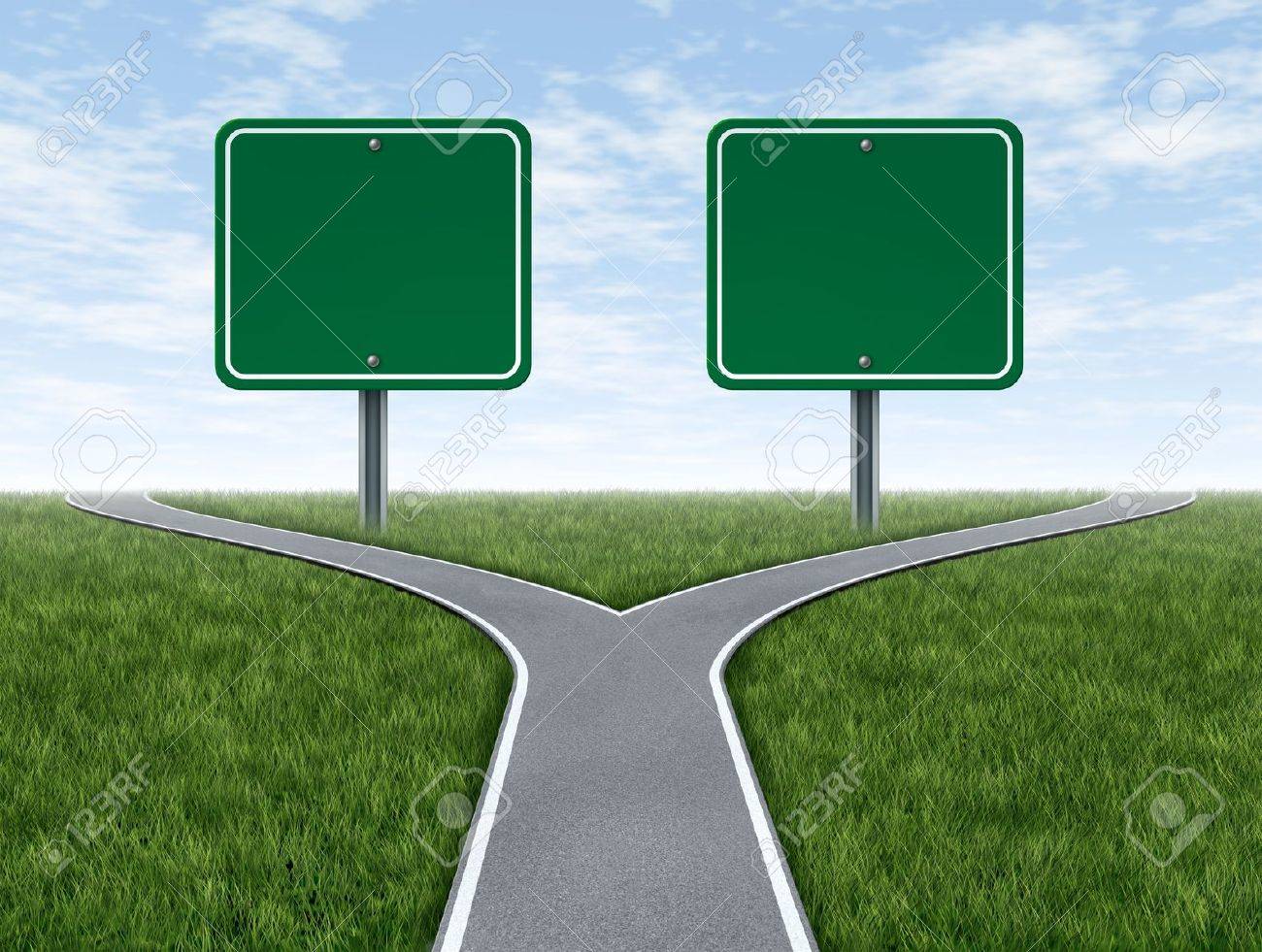 cross roads with two blank road signs for copy space as a business