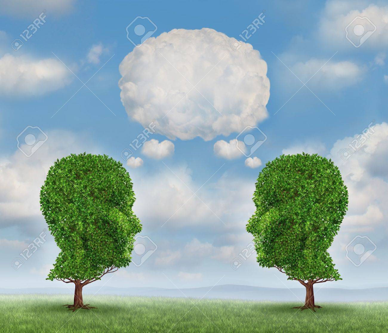 Growing Network Communication With A Group Of Two Trees Shaped As A Human Head With A