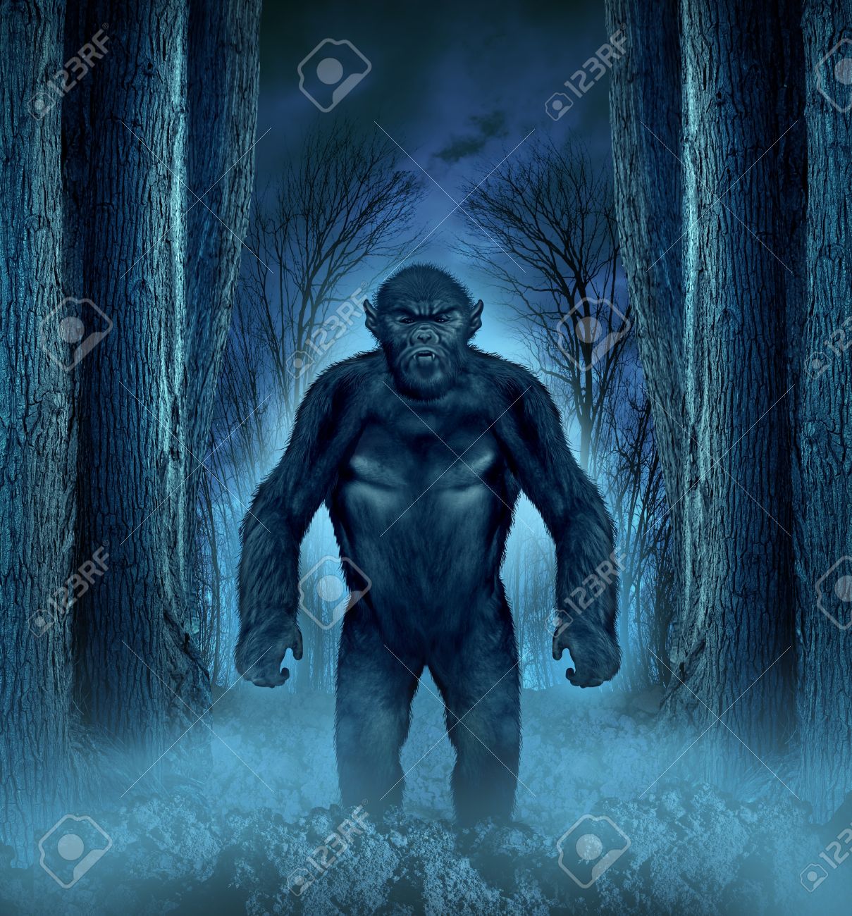お化けの森動物のハロウィーン ホラー シンボルとして背後にある月の輝きで暗い怖い背景から来ているビッグフットの生き物として潜んでいる狼男の森モンスター コンセプト の写真素材 画像素材 Image お化けの森動物のハロウィーン ホラー シンボルとして背後にある月の輝きで暗い怖い背景から来ているビッグフットの生き物として潜んでいる狼男の森モンスター コンセプト の写真素材 画像素材 Image