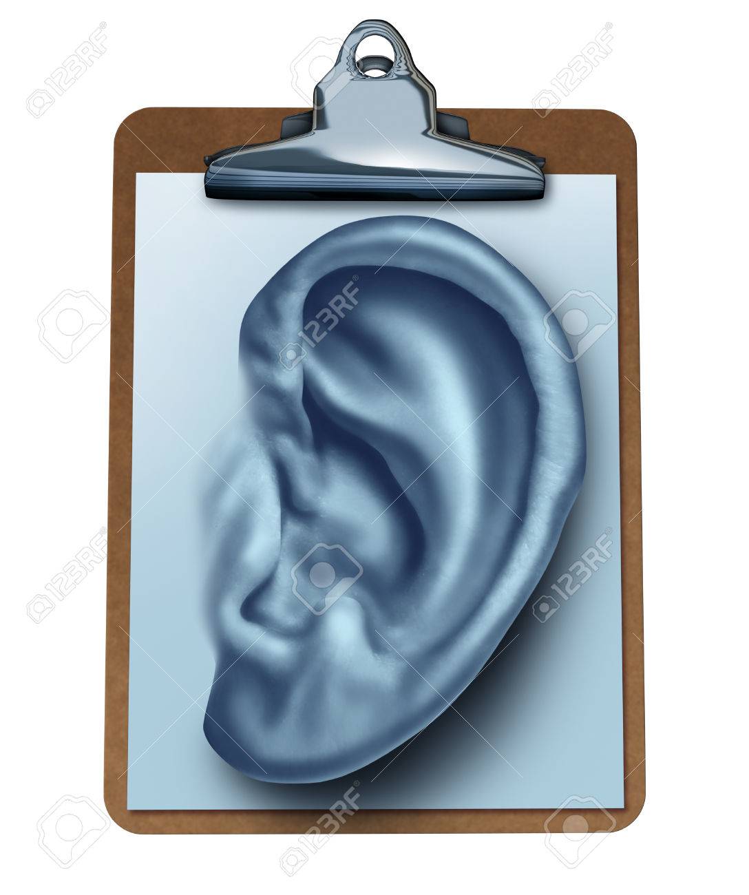 Customer Survey business concept as an office clipboard with a note paper in the shape of a human ear as a metaphor for listening to the clients opinion and satisfaction feedback found in reviews and service ratings isolated on white - 22986364 Customer Survey business concept as an office clipboard with a note paper in the shape of a human ear as a metaphor for listening to the clients opinion and satisfaction feedback found in reviews and service ratings isolated on white - 22986364
