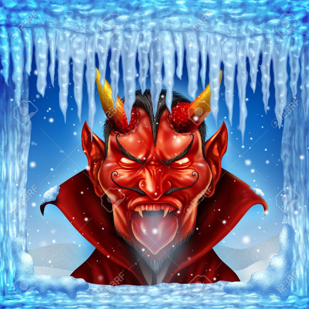 とき地獄は凍って雪と青空をバックにつららと氷冬環境で風邪の赤い悪魔の文字のコンセプトの低いイベントとないチャンスのための隠喩として の写真素材 画像素材 Image とき地獄は凍って雪と青空をバックにつららと氷冬環境で風邪の赤い悪魔の文字のコンセプトの低いイベントとないチャンスのための隠喩として の写真素材 画像素材 Image