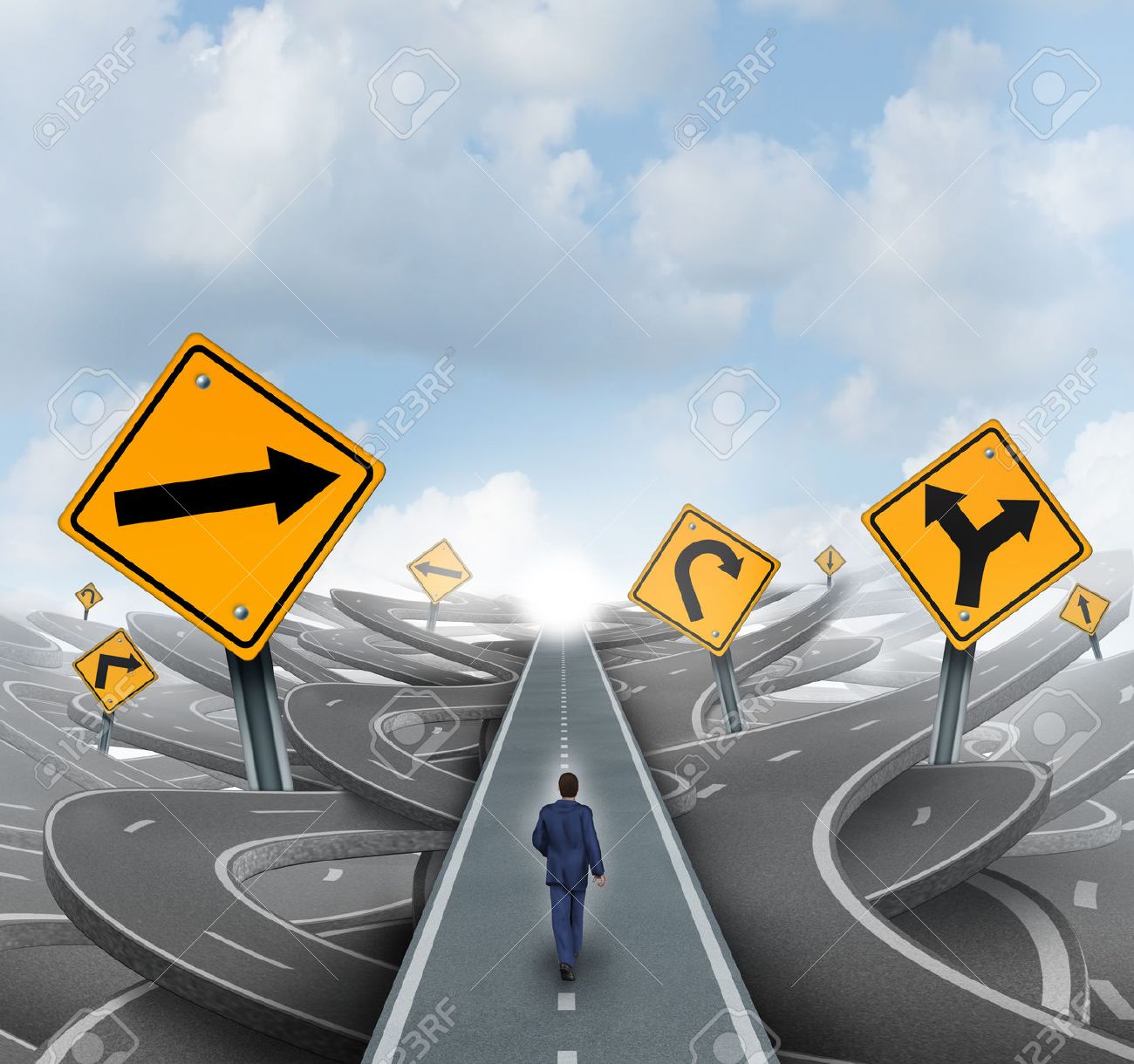 businessman walking around confusion and chaos on a straight stock