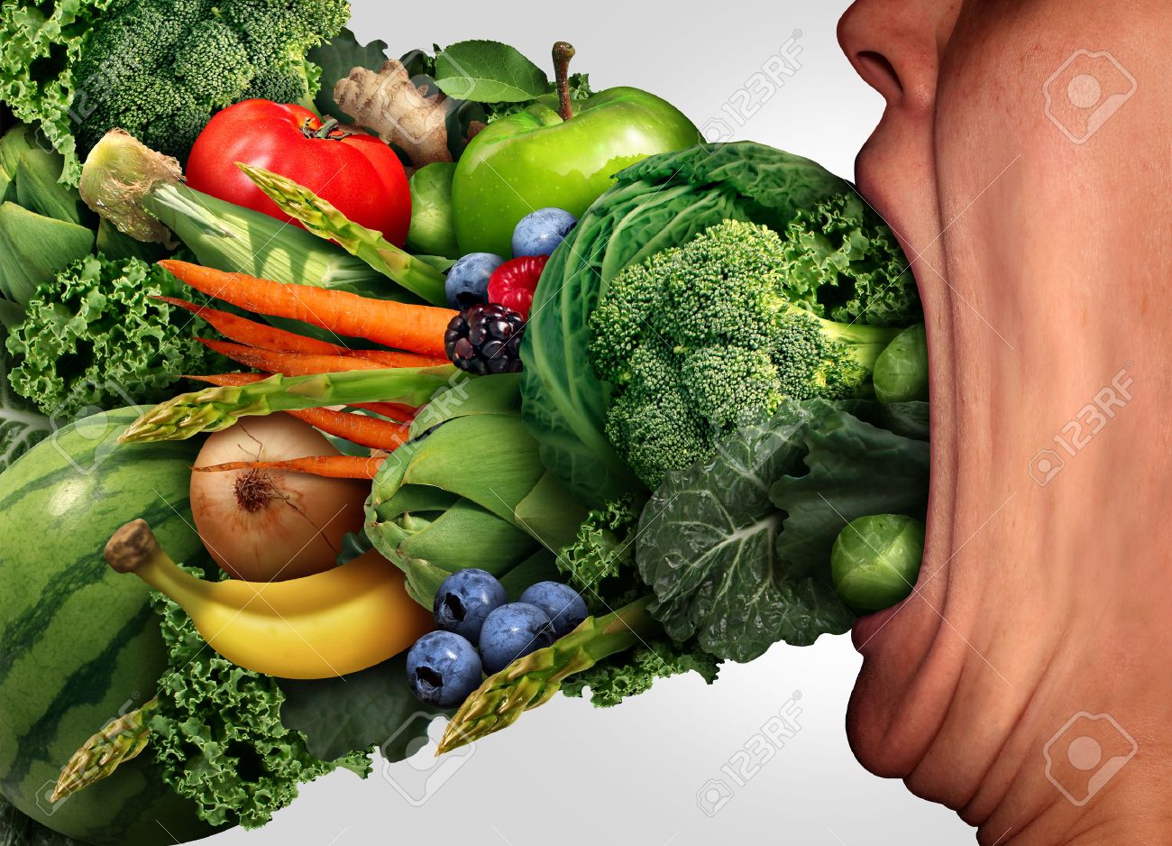 eat healthy nutrition concept as a person with a wide open stretched