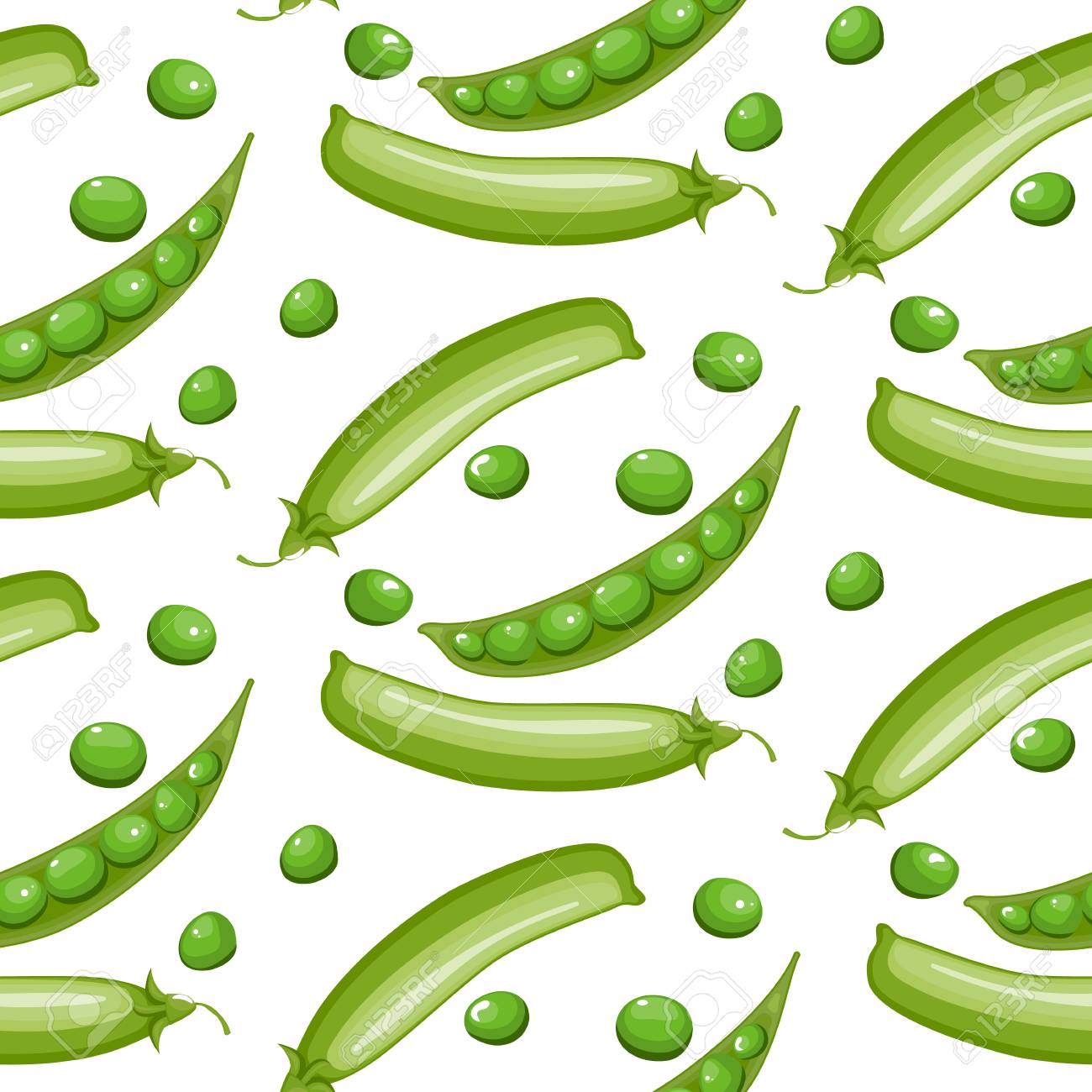 Vector Seamless Pattern With Green Peas And Pod Fresh Cartoon