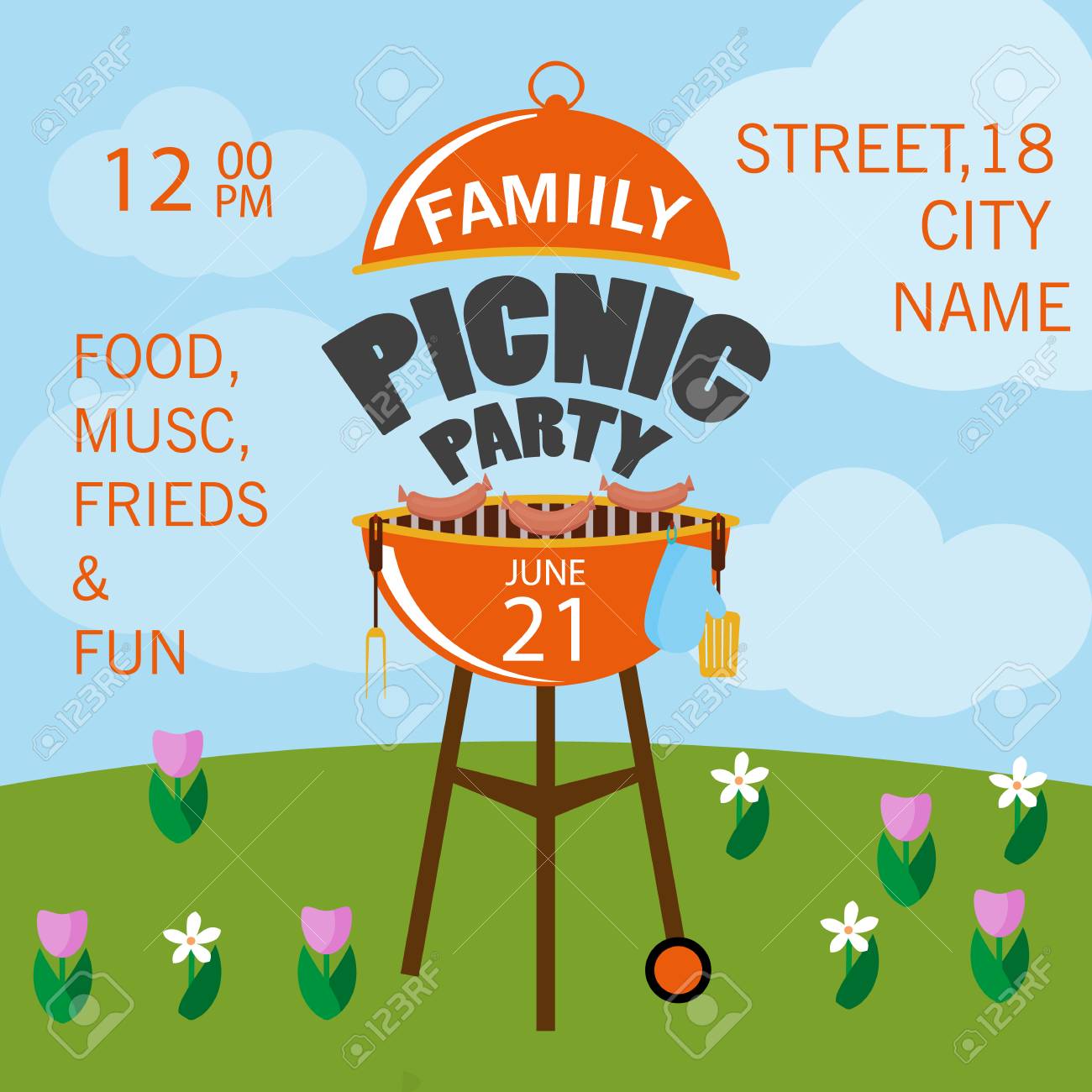 lovely vector barbecue party invitation design template set