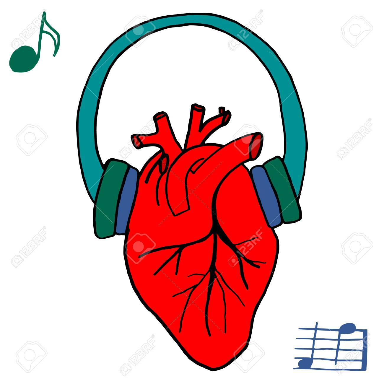 Human Heart With Headphones And Music Notes. The Concept Of Street Style.  Vector Isolated Image. Handmade. Prints, Posters, Videos, Mobile Apps, Web  Sites And Print Projects. Royalty Free SVG, Cliparts, Vetores, e, image size:1300x1300