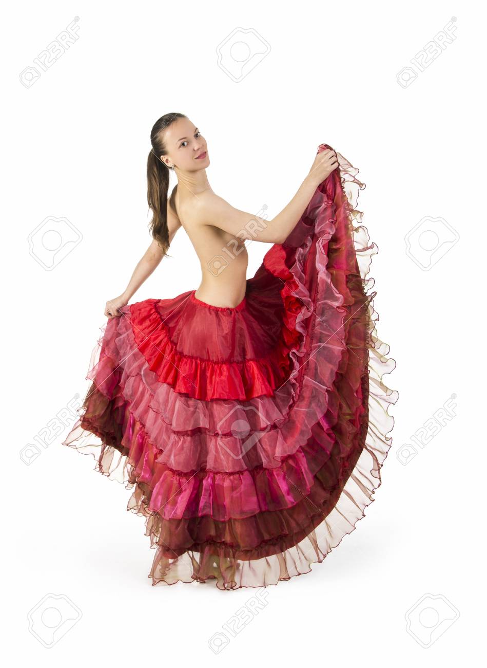 Studio Shot On White Background Of A Girl Dancing Topless. The Isolated  Image. Stock Photo, Picture and Royalty Free Image. Image 81871481.