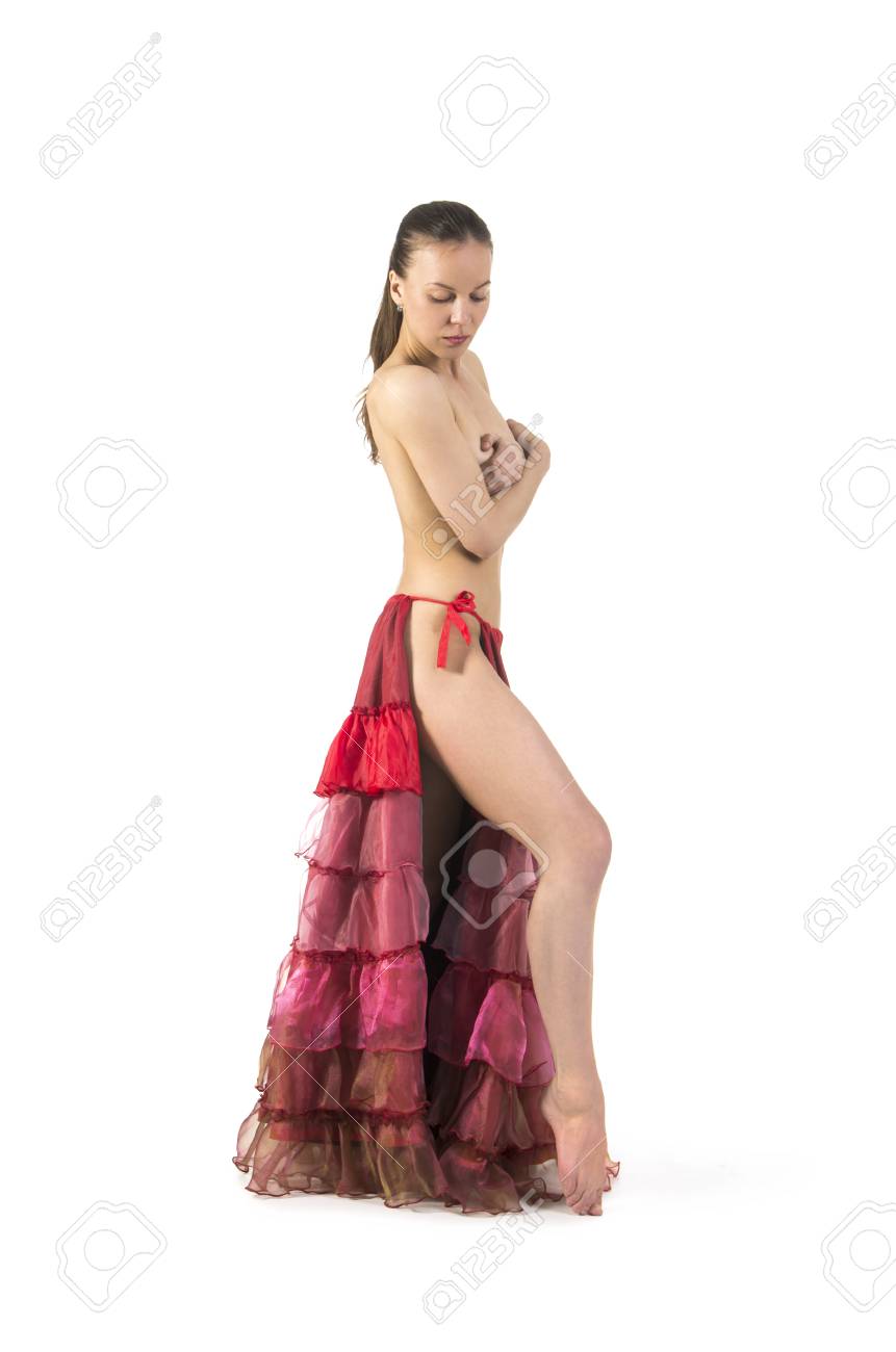 Studio Shot On White Background Of A Girl Dancing Topless. The Isolated  Image. Stock Photo, Picture and Royalty Free Image. Image 82932912.