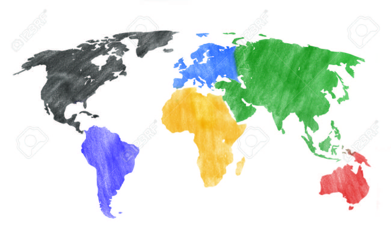 World Map Colored Continents Hand Drawn Look Of A World Map With Colored Continents Stock Photo, Picture  And Royalty Free Image. Image 82492653.