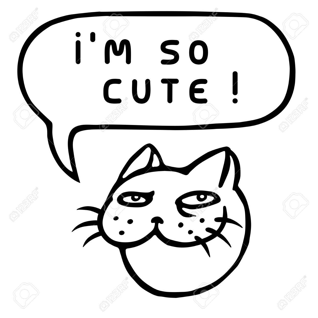 Ich Bin So Suss Karikatur Katzen Kopf Sprechblase Vektor Illustration Lustiger Kuhler Emoticoncharakter Kontur Freihandig Digitale Zeichnung Niedlichen Charakter Nettes Haustier Fur Netzikonen Und Hemd Lizenzfrei Nutzbare Vektorgrafiken Clip