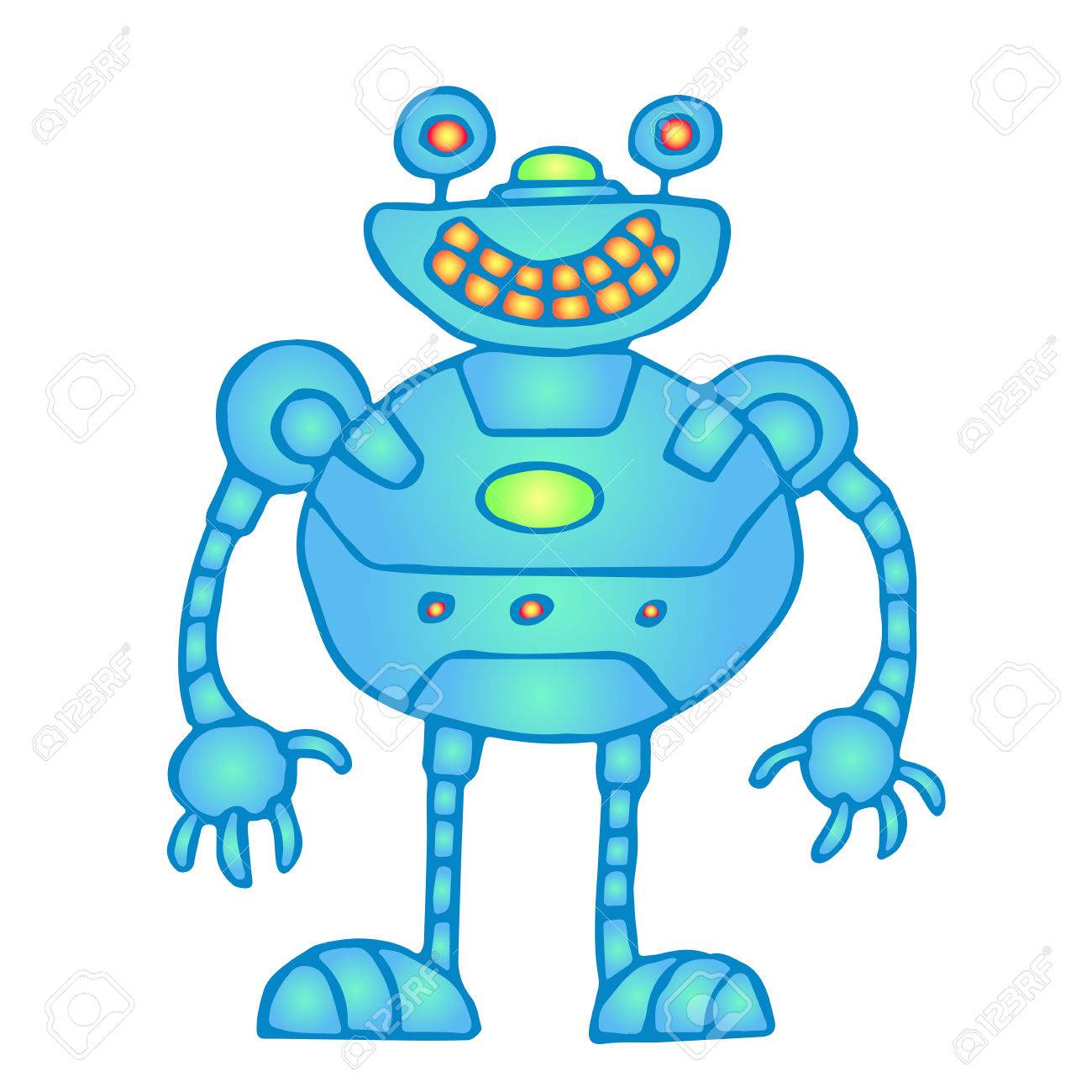 陽気な球状の青いロボットのベクトル図です オリジナル漫画のレトロなキャラクター のイラスト素材 ベクタ Image