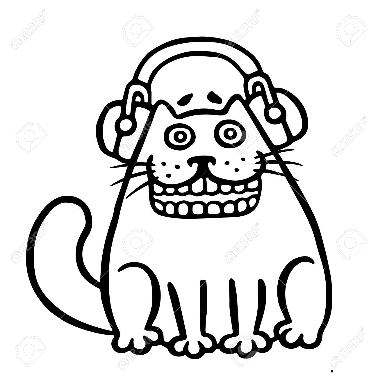ヘッドフォンでかわいい猫 面白い漫画のクールなキャラクター 輪郭のフリーハンド デジタル図面猫 白い色の背景 ベクトル図を分離しました のイラスト素材 ベクタ Image ヘッドフォンでかわいい猫 面白い漫画のクールなキャラクター 輪郭のフリーハンド デジタル図面猫 白い色の背景 ベクトル図を分離しました のイラスト素材 ベクタ Image
