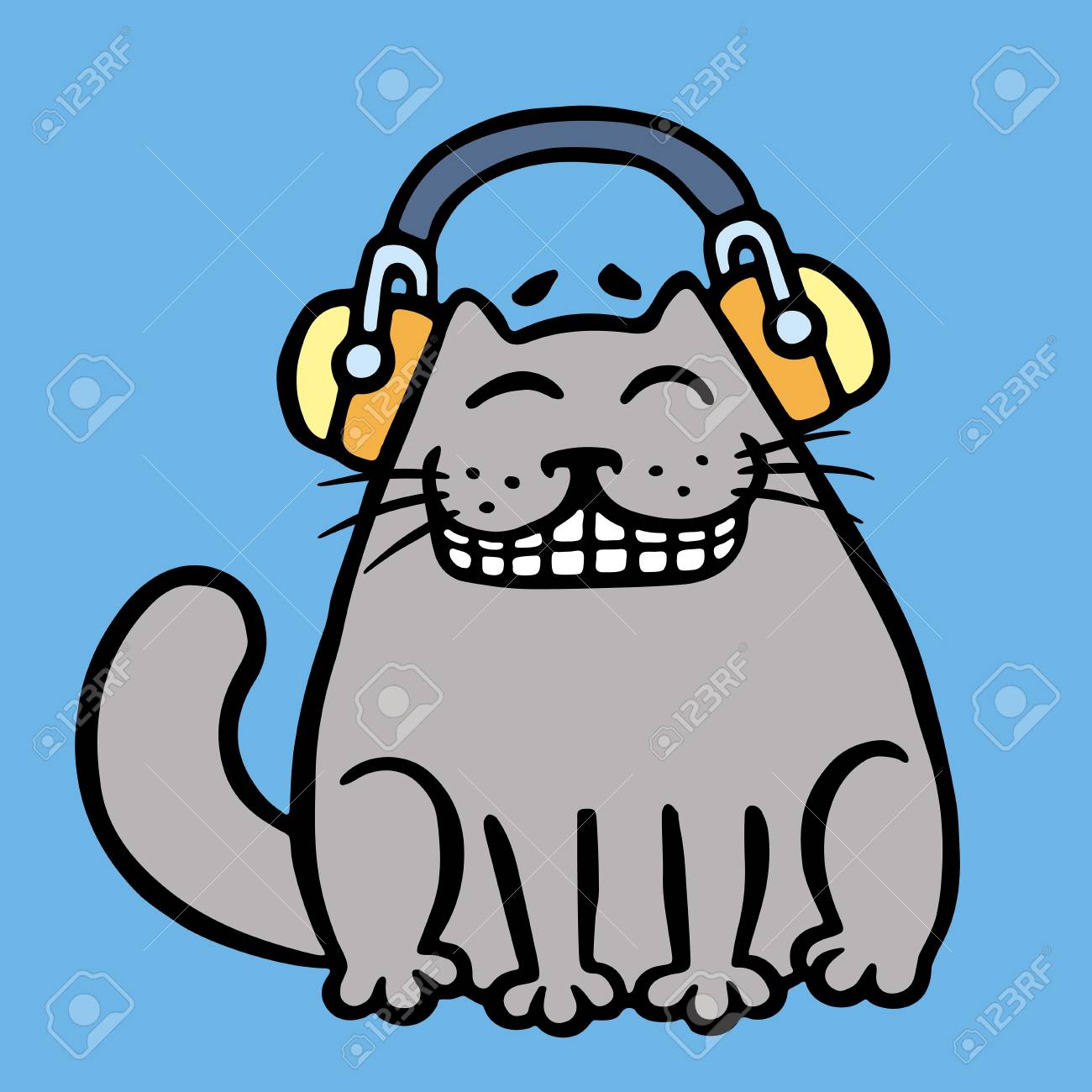 音楽を聴くヘッドフォンでかわいい灰色猫 ベクトルの図 漫画のキャラクター 輪郭おかしい猫 青い色の背景 のイラスト素材 ベクタ Image 音楽を聴くヘッドフォンでかわいい灰色猫 ベクトルの図 漫画のキャラクター 輪郭おかしい猫 青い色の背景 のイラスト素材 ベクタ Image