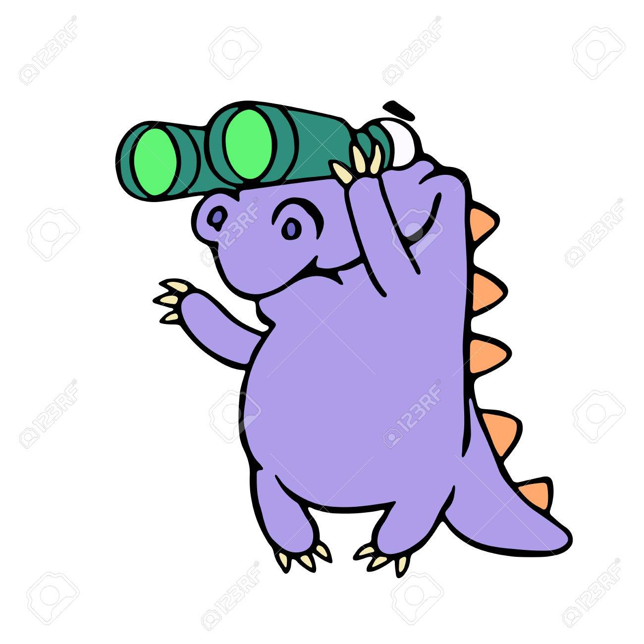 双眼鏡でみる漫画紫クロコ ベクトルの図 光デバイス デジタル図面かわいい架空のキャラクター のイラスト素材 ベクタ Image