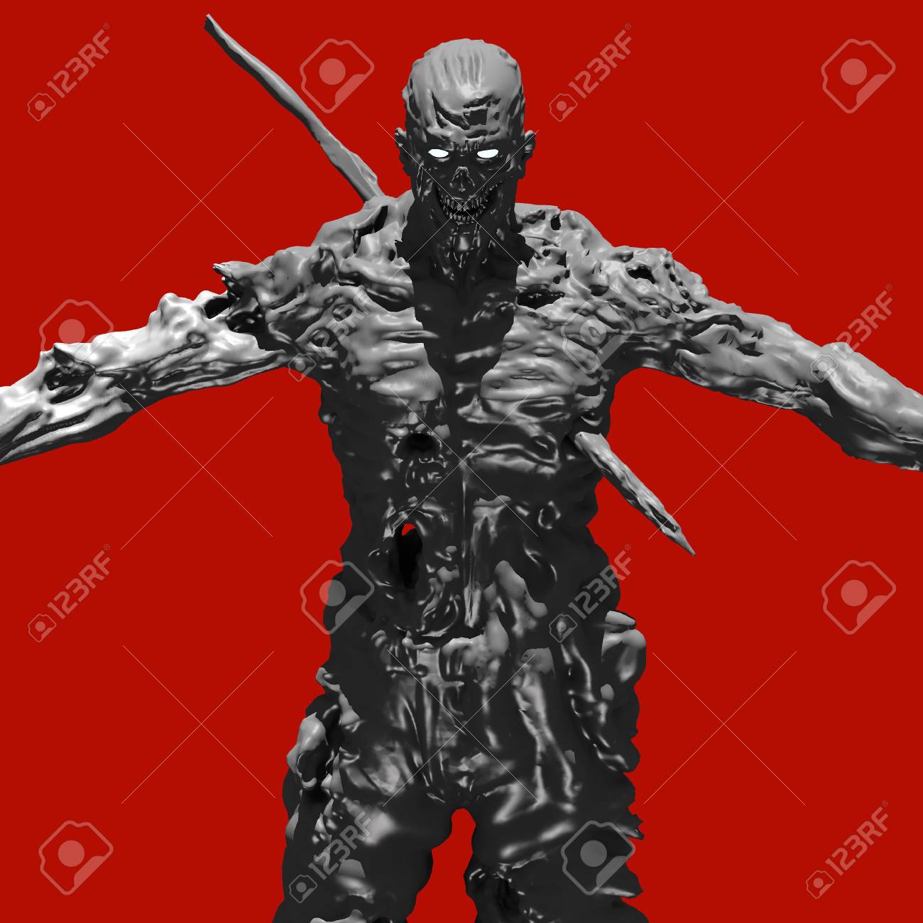 ピアスの不気味なゾンビ モンスターを実行します 黒と赤の色の 3 D の