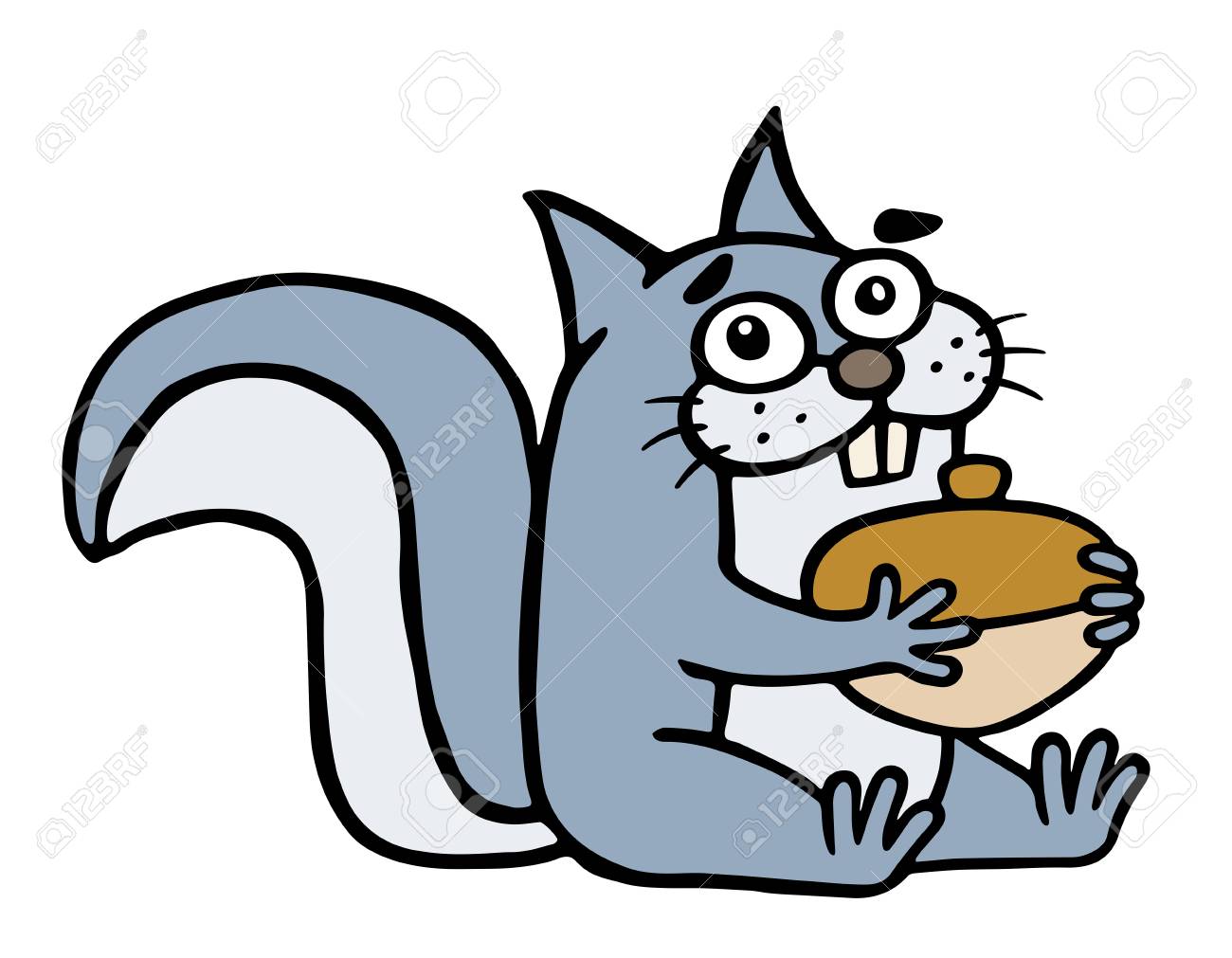 かわいい幸せのリスは 大きなどんぐりを抱いています 面白い漫画陽気な性格 のイラスト素材 ベクタ Image