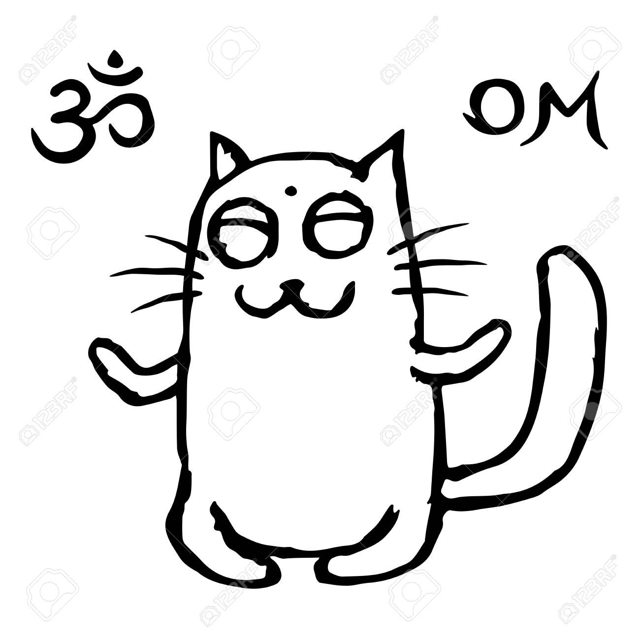 Le Chat Drole Tik Medite Dans La Position Du Lotus Illustration Vectorielle Signe Et Symbole De L Om Personnage Mignon Clip Art Libres De Droits Vecteurs Et Illustration Image