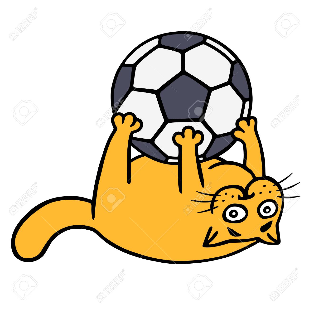 Mignon Chat Orange Jouant Avec Une Balle De Football Vector Illustration Personnage De Dessin Anime Animal De Compagnie Drole Clip Art Libres De Droits Vecteurs Et Illustration Image