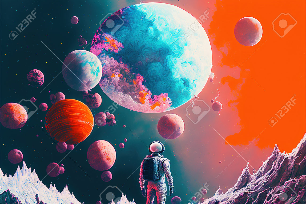 絵画作品】宇宙人と惑星