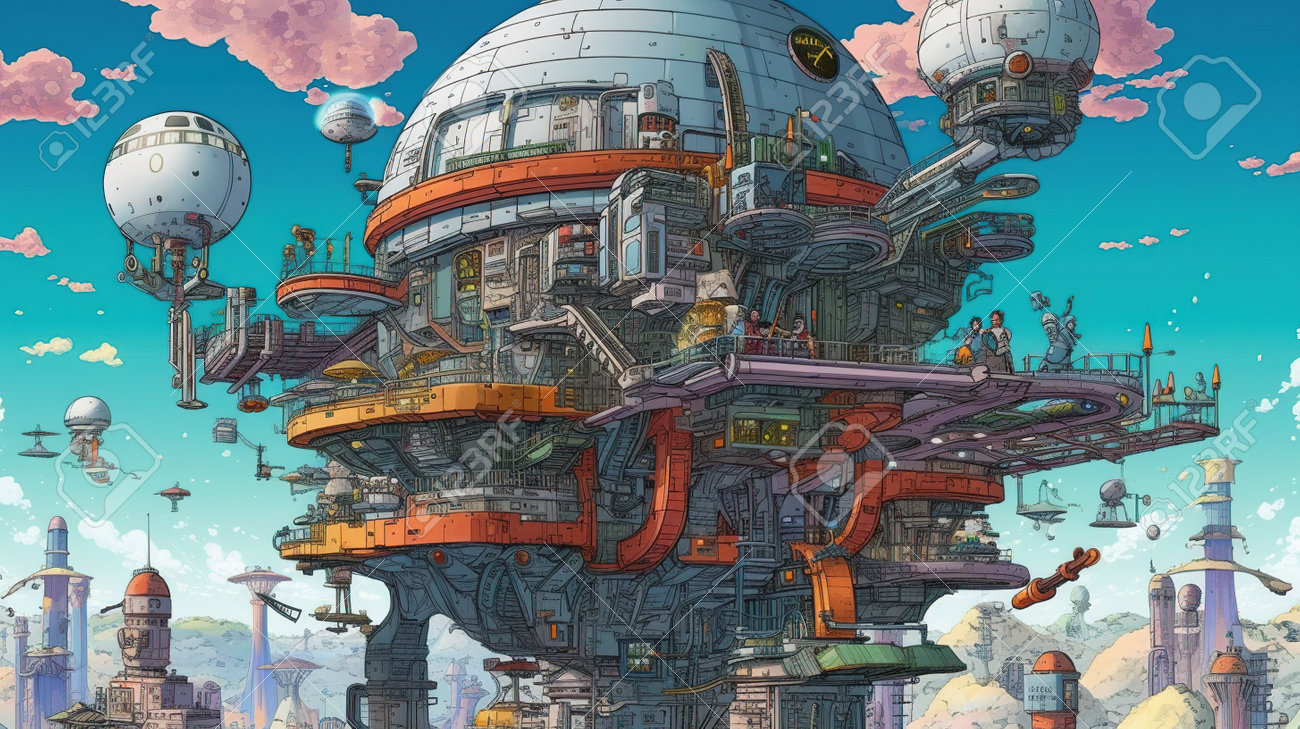 A Space Station Orbiting A Fantasy World. Fantasy Concept, Illustration  Painting. Generative AI Фотография, картинки, изображения и сток-фотография  без роялти. Image 204722828