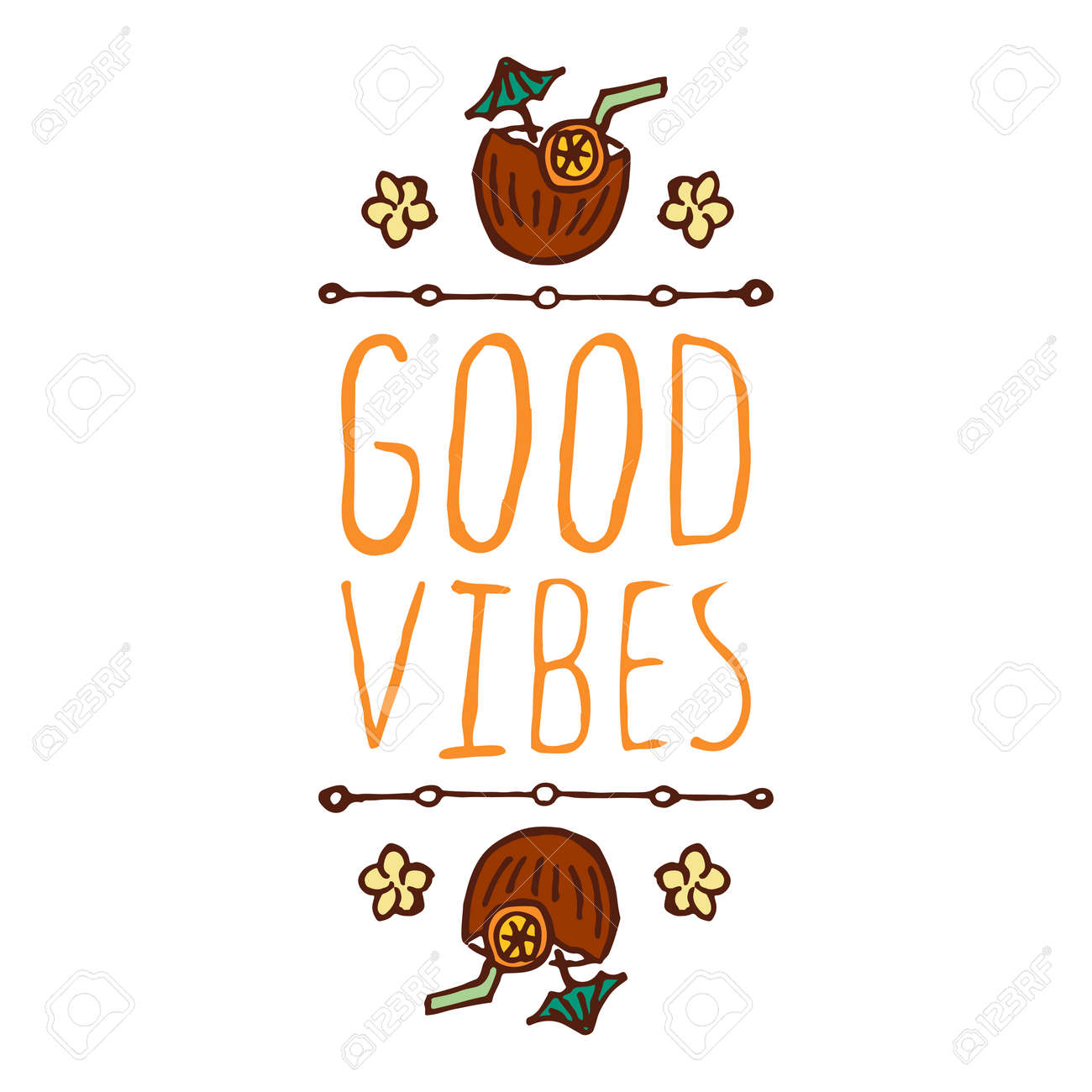 ココナッツ カクテルで夏の手書き要素と白い背景の花です Text いい感じ のイラスト素材 ベクタ Image