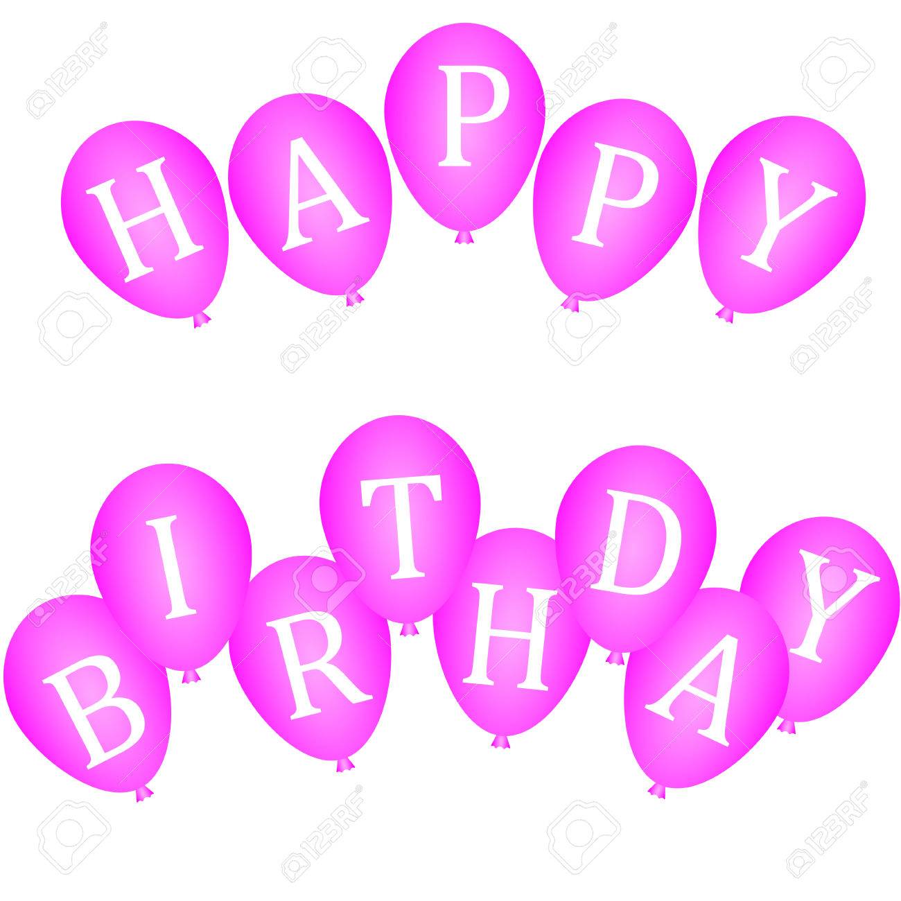 happy birthday banners with pink balloons stock vector 25166169