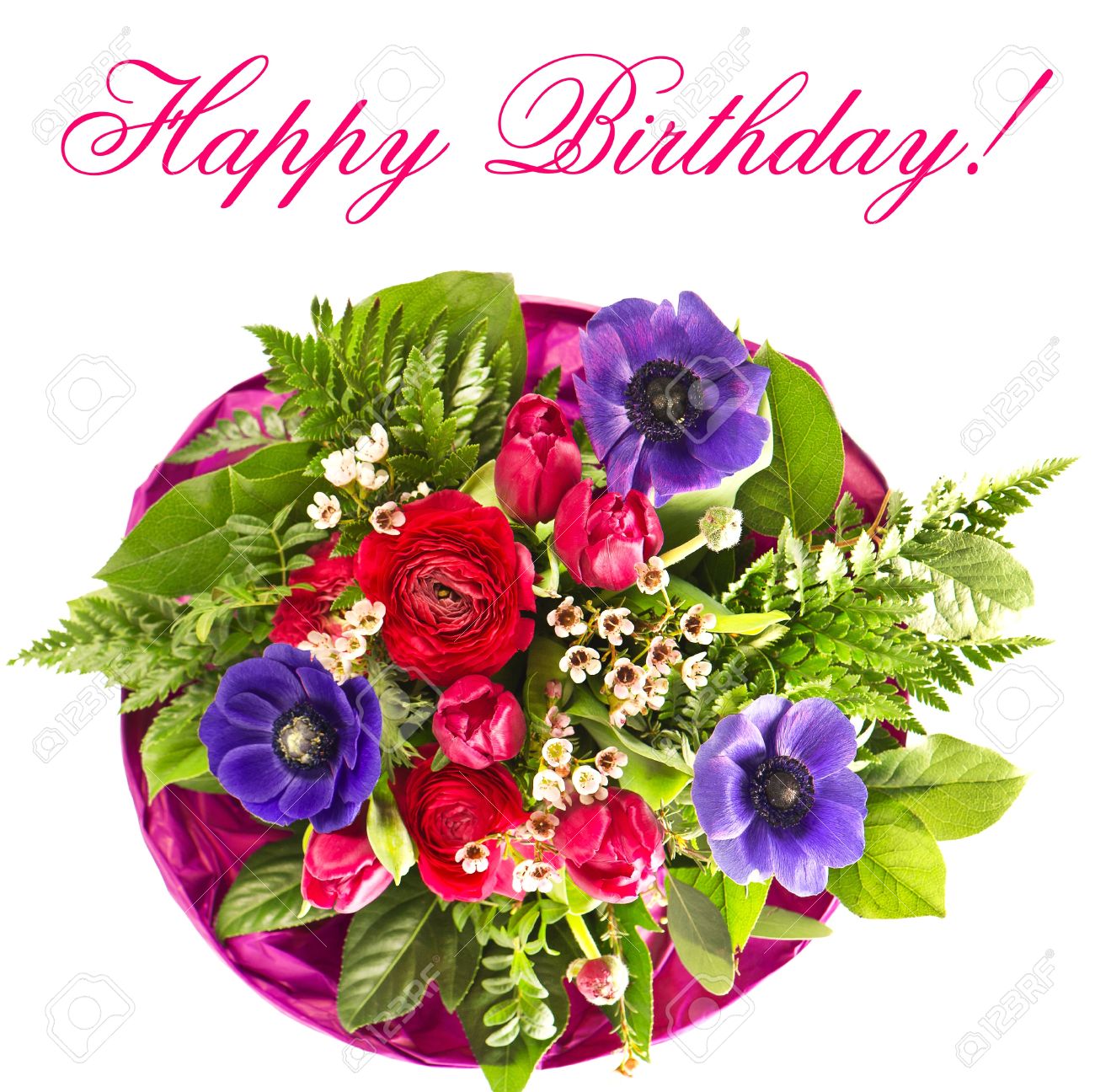 colorful flowers bouquet. happy birthday. card concept