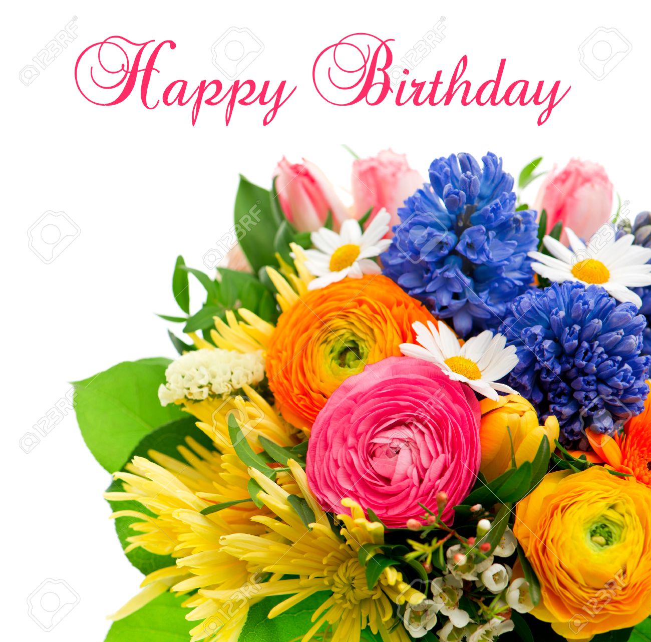 Beau Bouquet De Fleurs Colorees Tulipe Renoncules Jacinthes Marguerite Gerber Concept De Carte D Anniversaire Banque D Images Et Photos Libres De Droits Image