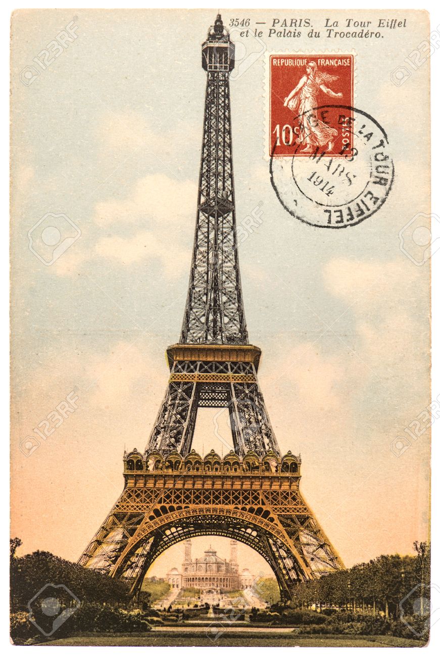 Carte Postale Vintage Avec Tour Eiffel La Tour Eiffel A Paris France Vers 1914 Banque D Images Et Photos Libres De Droits Image