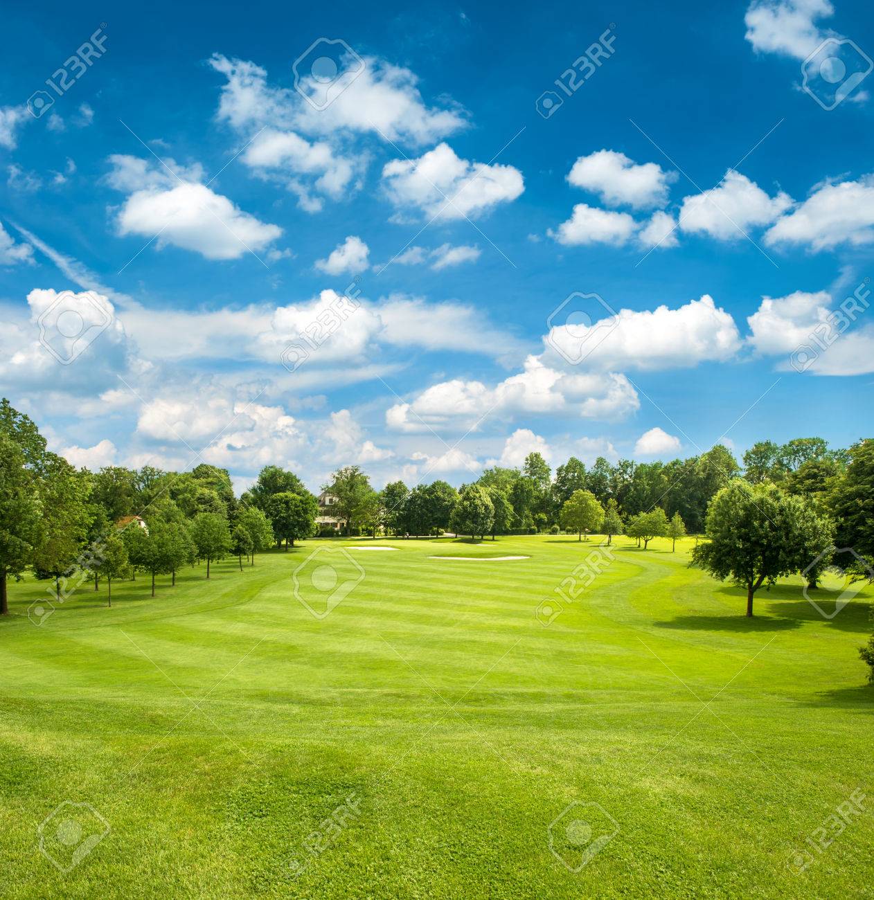 green golf field and blue cloudy sky european landscape - 29758836 green golf field and blue cloudy sky european landscape - 29758836