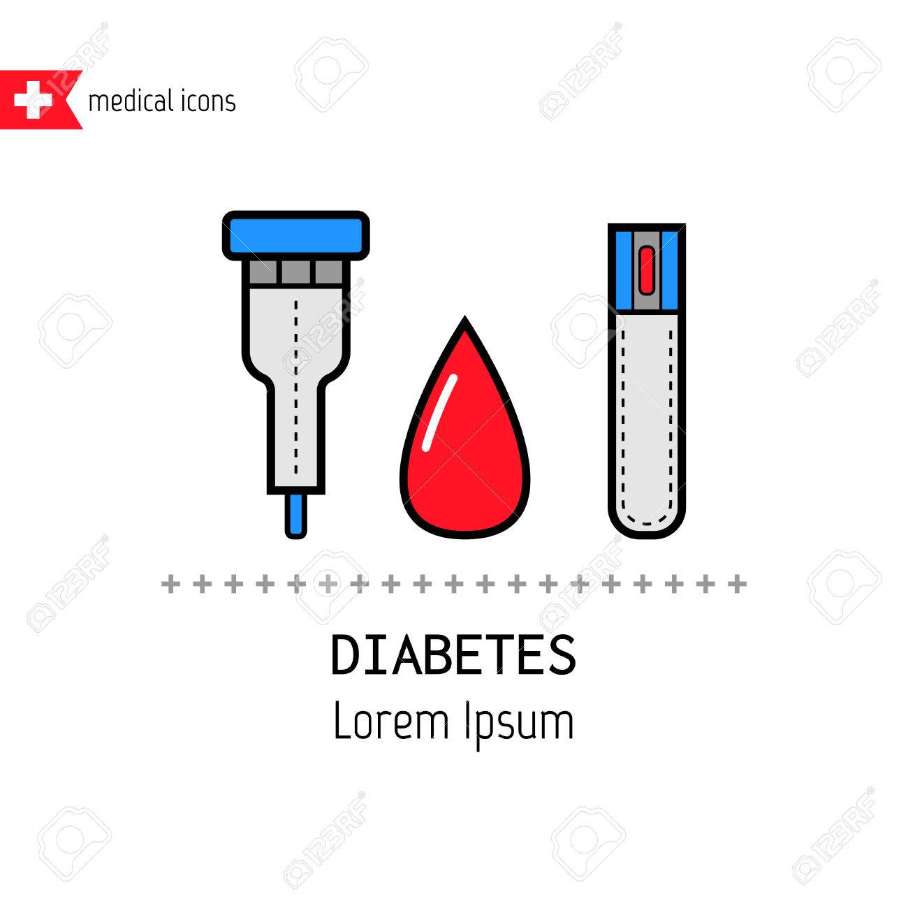テスト ストリップとドロップ 血糖値のレベルの決定 フラット カラー アイコン 糖尿病のイラスト素材 ベクタ Image