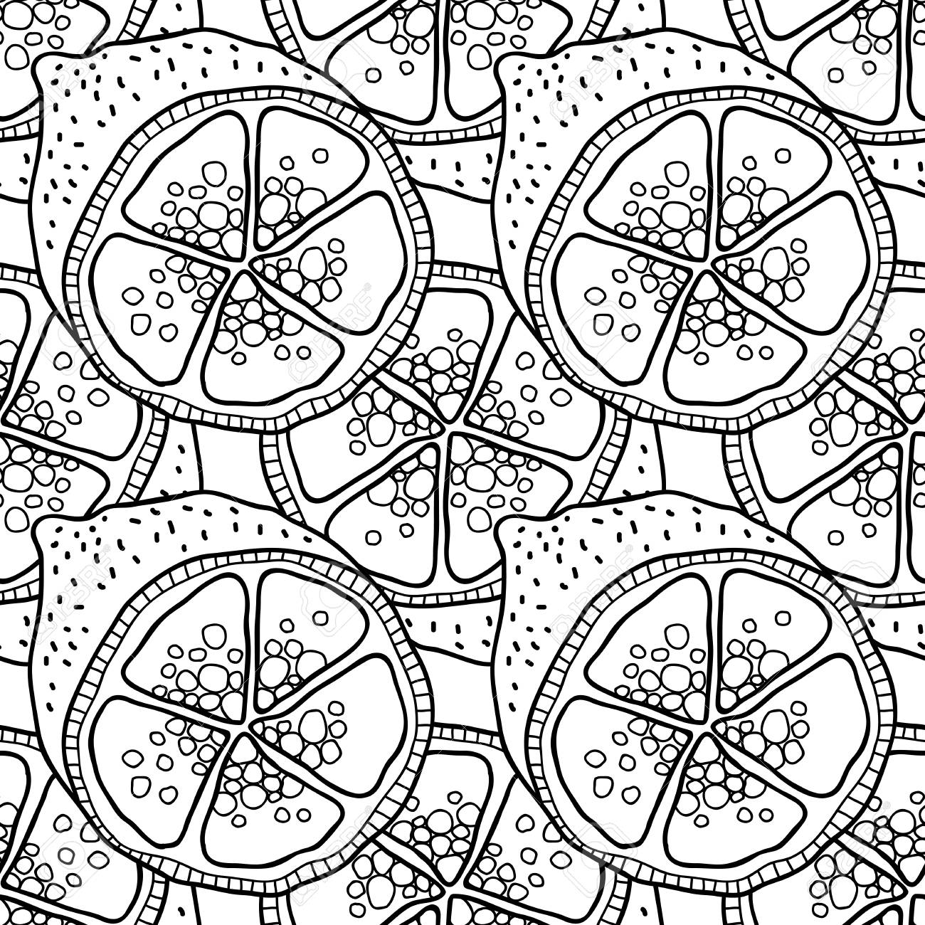 レモンのスライス手描きの果物とシームレスなパターン 塗り絵用の白黒イラスト のイラスト素材 ベクタ Image レモンのスライス手描きの果物とシームレスなパターン 塗り絵用の白黒イラスト のイラスト素材 ベクタ Image