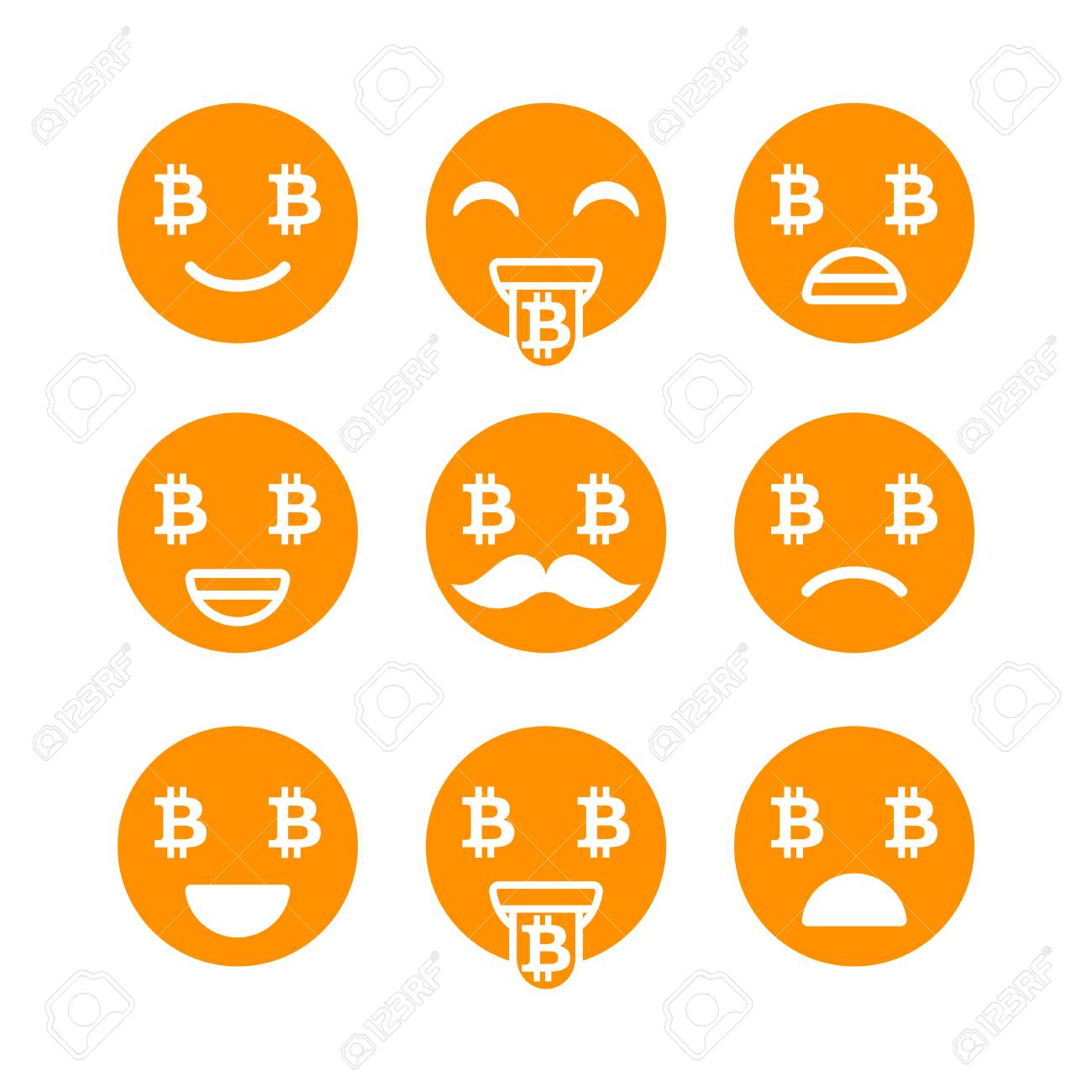 비트 코인 이모티콘, 이모티콘 또는 미소. 감정적 인 아이콘 및 고립 된 표지판입니다. 벡터. 로열티 무료 사진, 그림, 이미지 그리고  스톡포토그래피. Image 96211509
