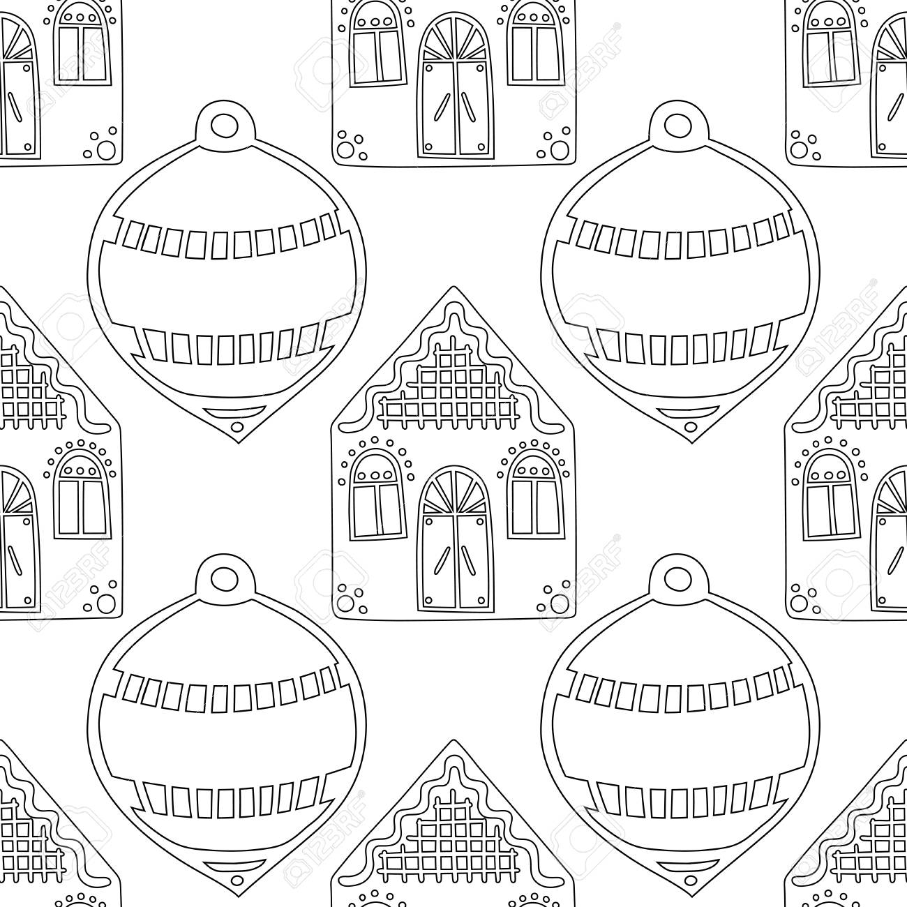 Gingerbread. Black And White Illustration For Coloring Book Or - Gingerbread. Black And White Illustration For Coloring Book Or