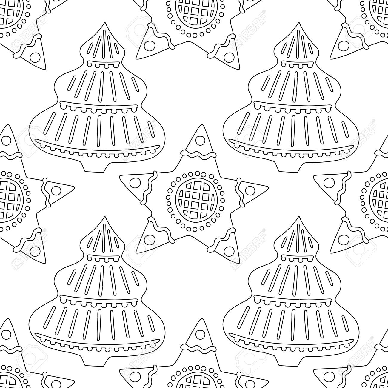 Gingerbread. Black And White Illustration For Coloring Book Or - Gingerbread. Black And White Illustration For Coloring Book Or