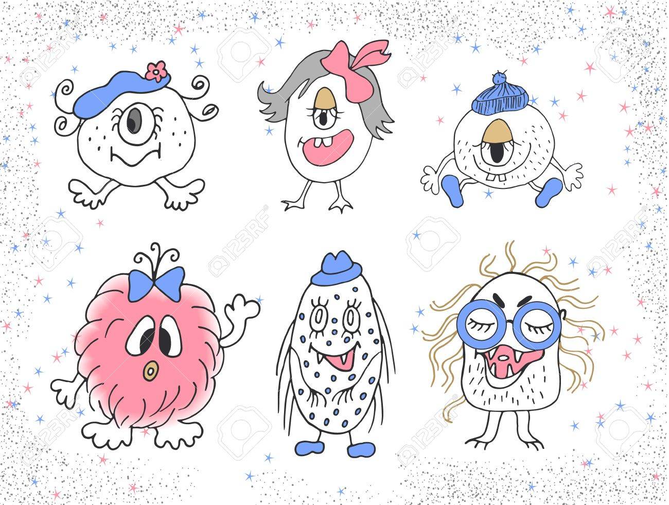 面白いモンスターを手書き。かわいい漫画のモンスターのセットの