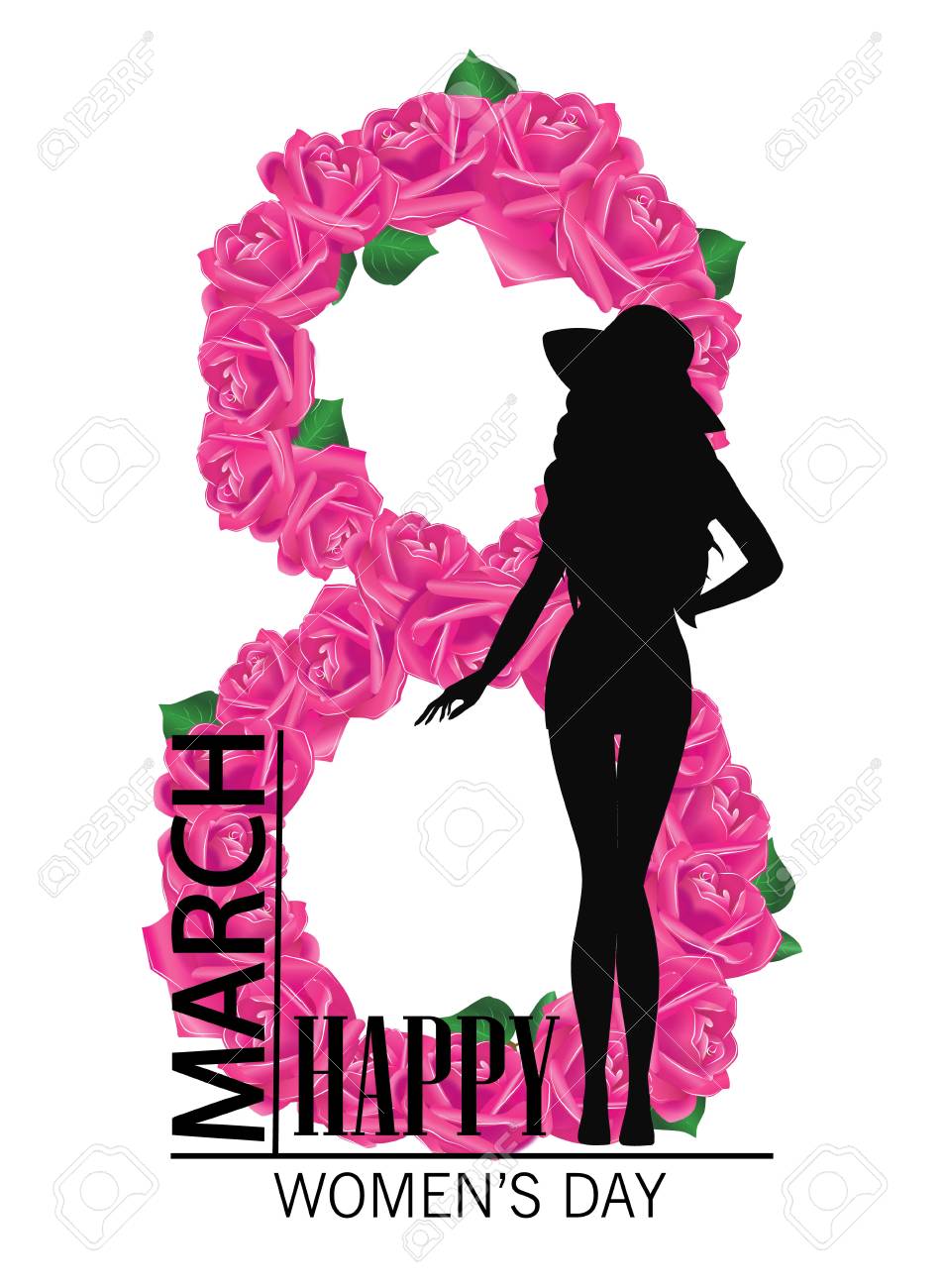 Joyeuse Journee De La Femme 8 Mars Conception Avec Une Fille Et Roses Contexte Journee Internationale Des Femmes Clip Art Libres De Droits Vecteurs Et Illustration Image