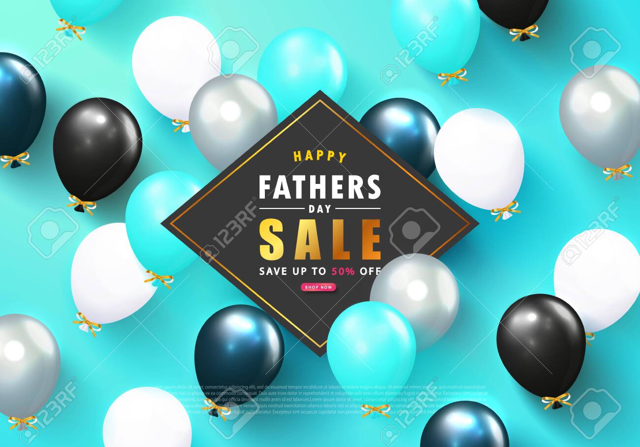 Happy Fathers Day Sale Banner With Flying Balloons.Design Template