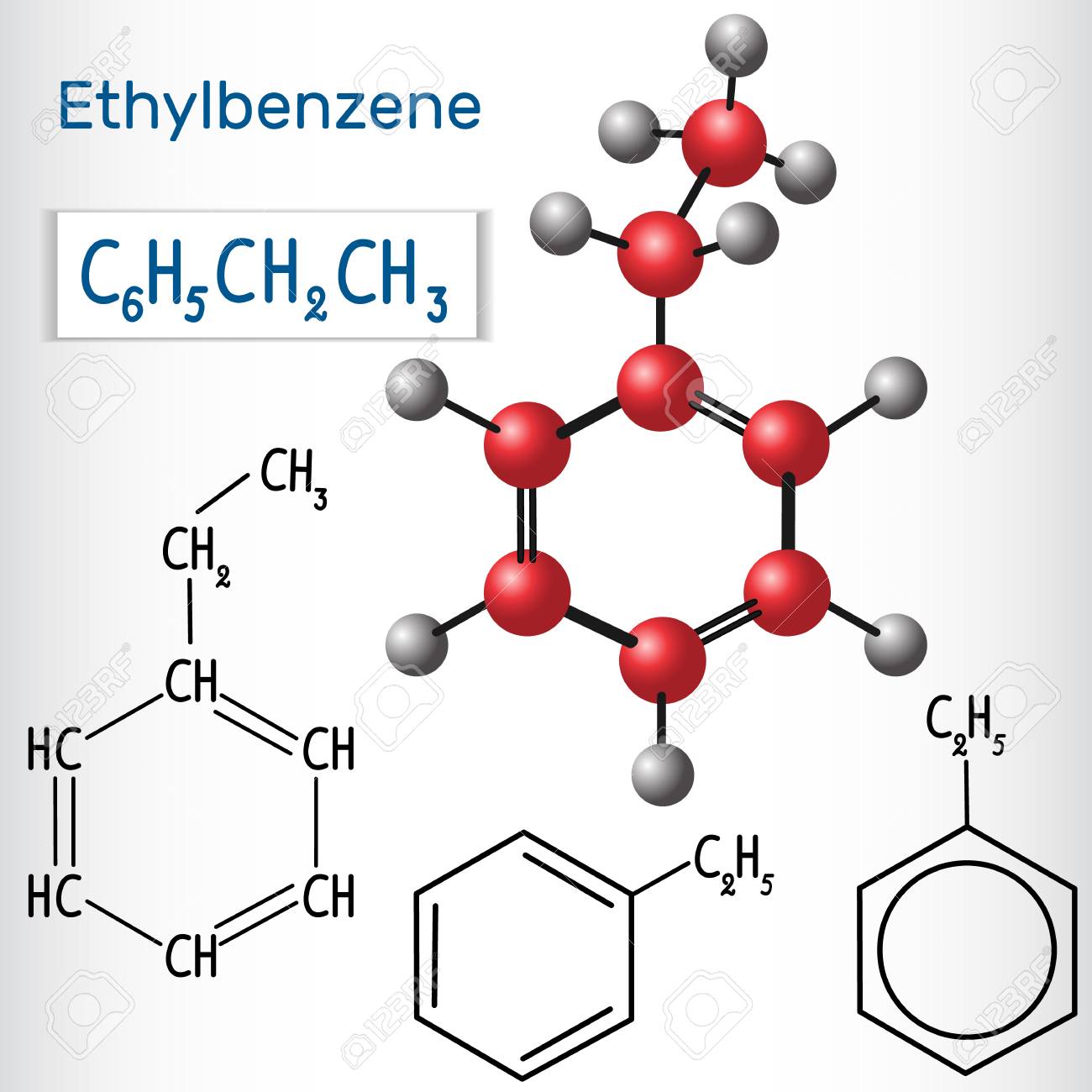 Ethylbenzene Molecule Structural Chemical Formula And Model Vector Illustration Royalty Free Cliparts Vectors And Stock Illustration Image 103175661