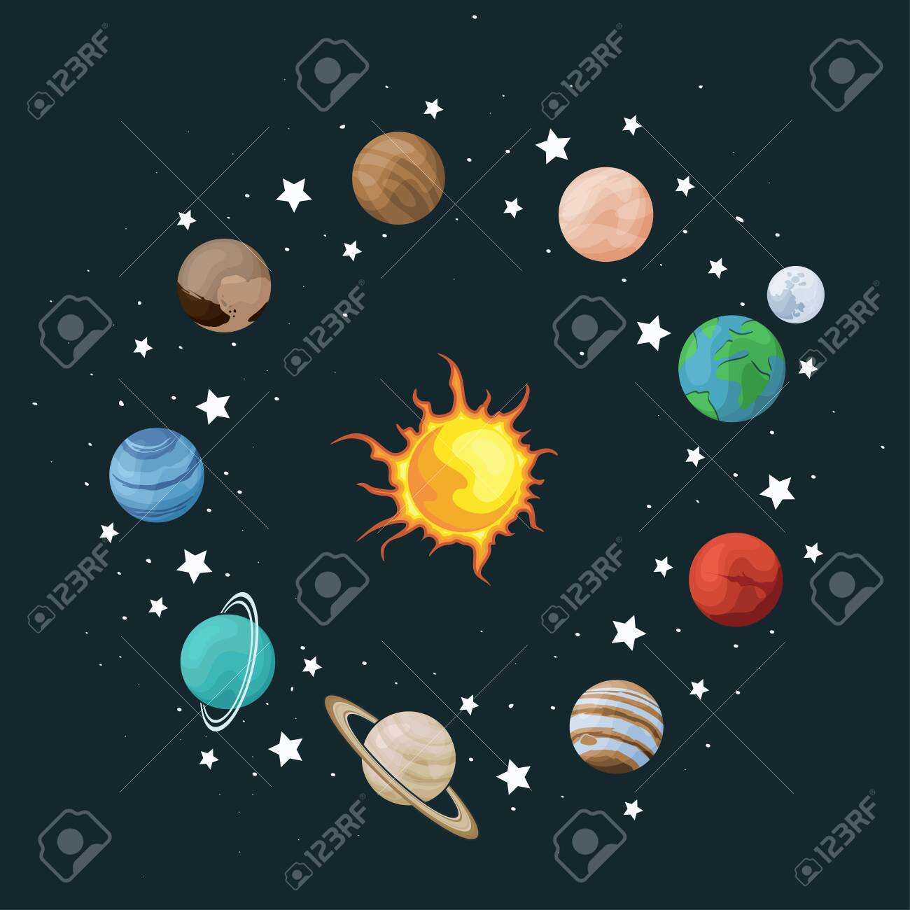 Vector Clip Art Set Of Solar System Wreath With Planet On Space