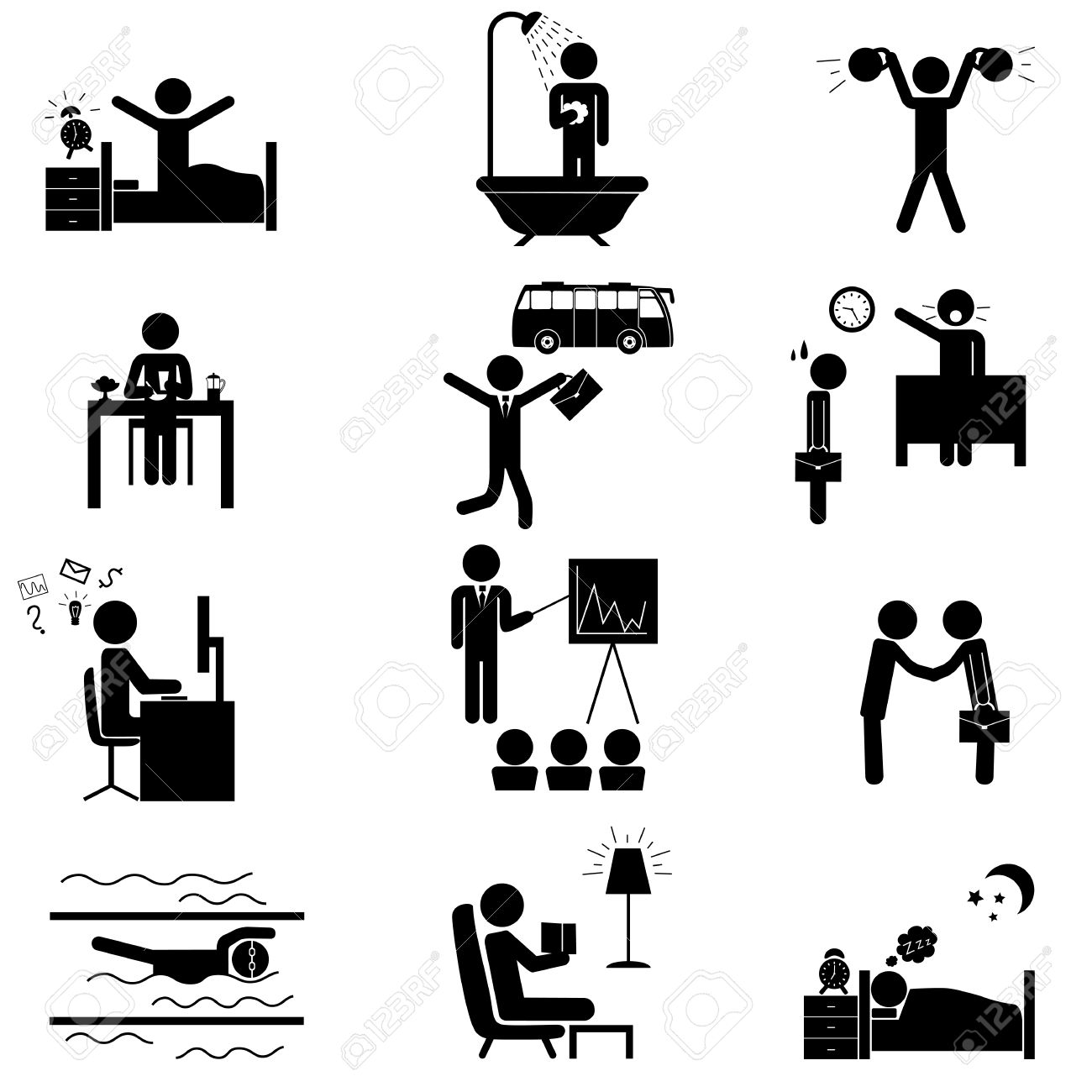 事務所の日常生活 白で隔離ベクトルのアイコンを設定のイラスト素材 ベクタ Image 事務所の日常生活 白で隔離ベクトルのアイコンを設定のイラスト素材 ベクタ Image