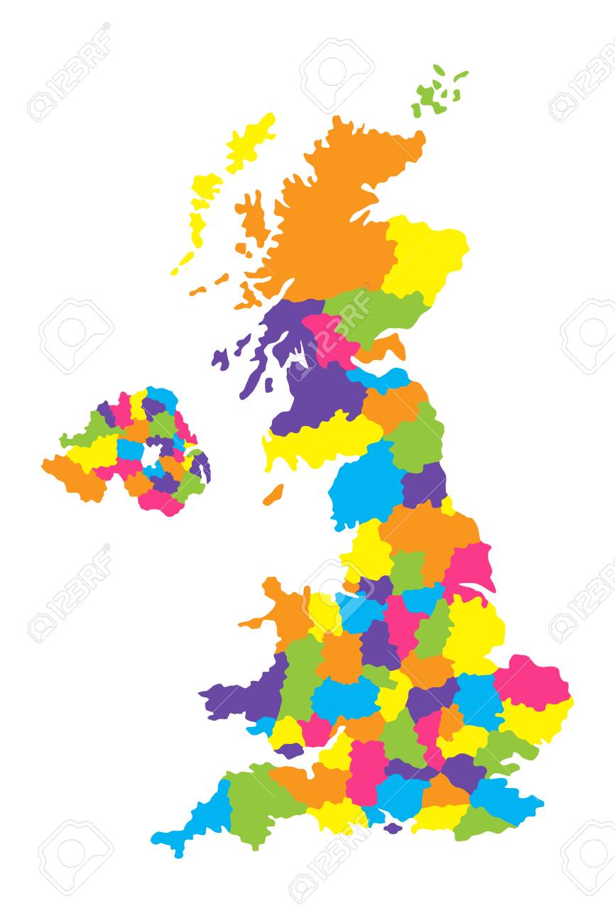 Color In Counties Map Detailed Map Of United Kingdom Or Great Britain With Counties. Color Vector  Illustration Isolated On White Background Royalty Free Svg, Cliparts,  Vectors, And Stock Illustration. Image 110349541.